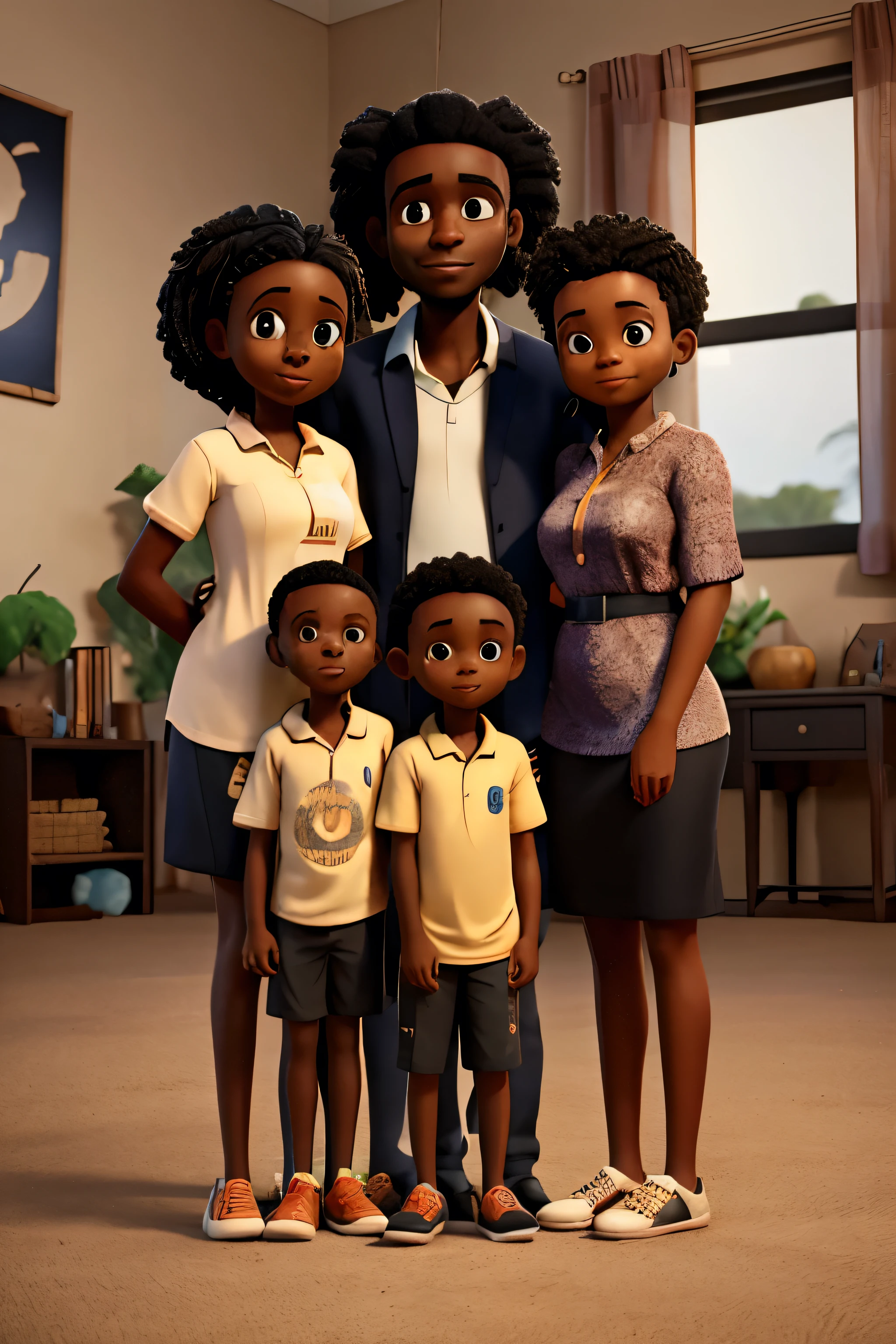 Un père de famille noir africain, une mère et des enfants, se sont réunis pour prendre une photo ensemble