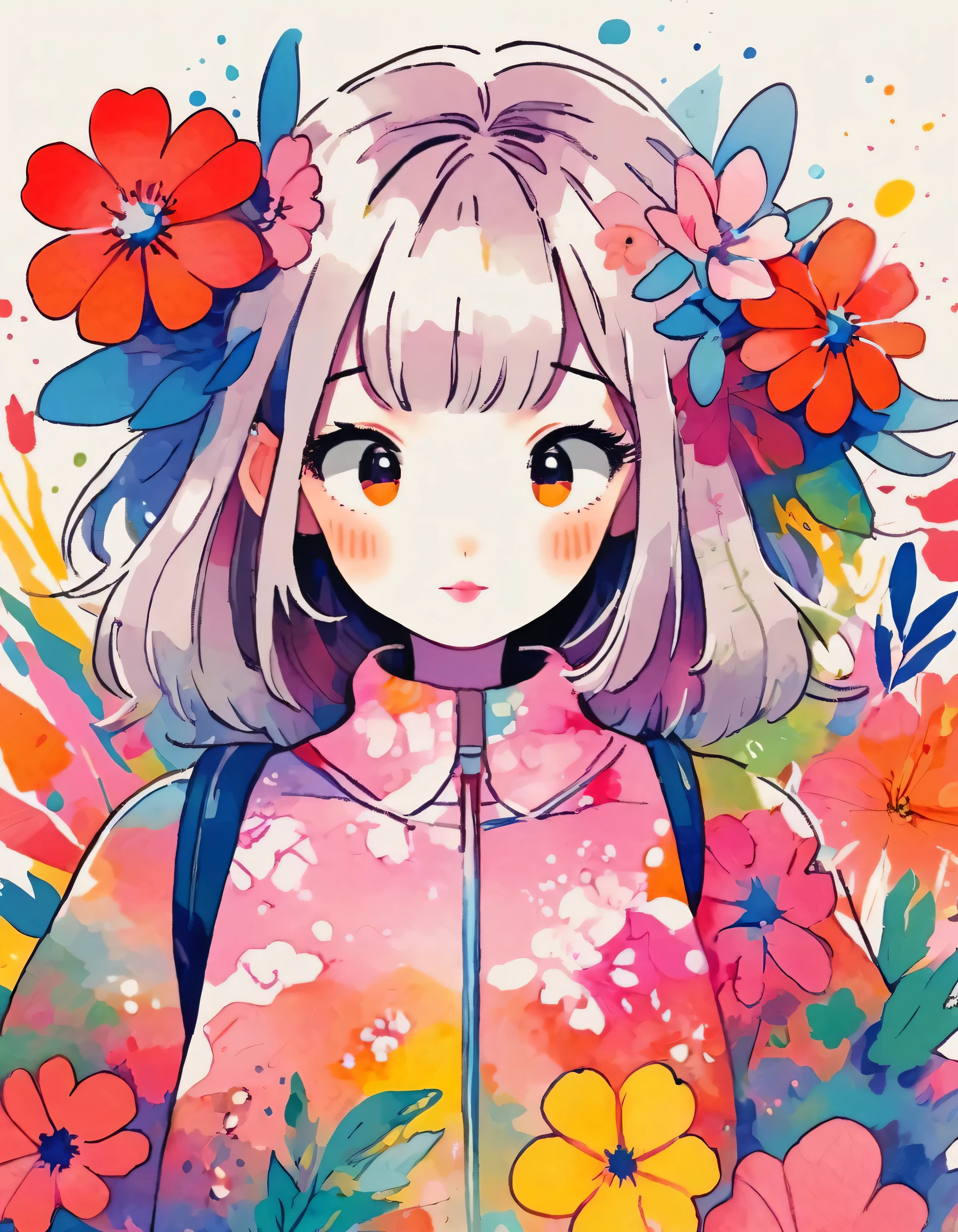 Momoko Sakura Style、(((stylish fashion))), 8K Quality、Intense watercolor, Detailed watercolor art, Watercolor splash, Surreal, avant-garde pop art, Beautiful and expressive paintings, Beautiful artwork illustration, Very colorful tones, wonderful, Cool beauty, highest quality、Official Art, Vector art, Stylish design, (((The most beautiful girl))), (((chibi))), (((highest quality))), HDR, ((detailed)), (((Doodle Art)), ((masterpiece)), ((Super detailed)), (((Colorful flowers))),(((Stylish)))