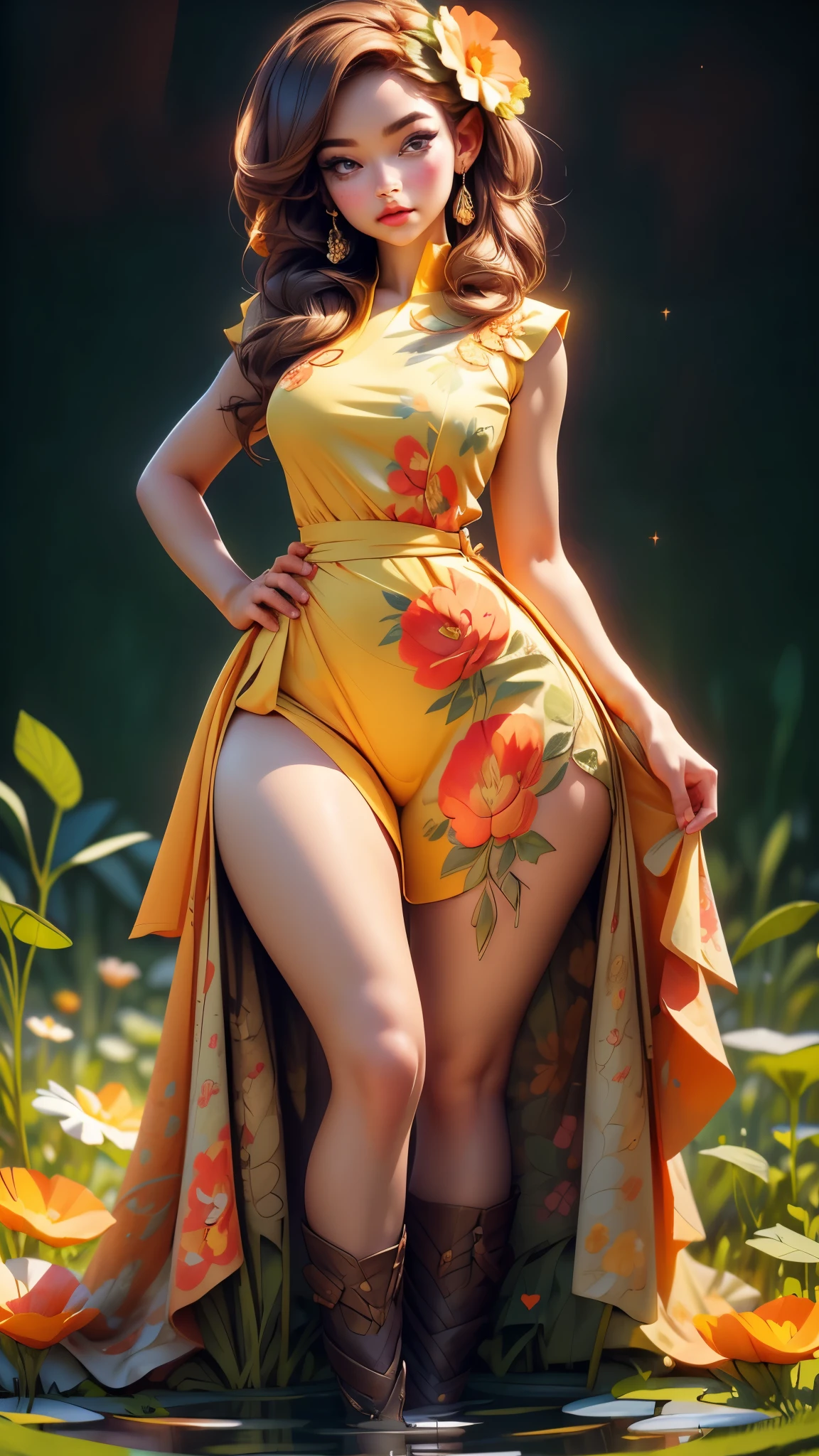 (best quality,4k,8k,highres,masterpiece:1.2),ultra-detailed,(best quality,realistic:1.2),lovely woman,field of poppy flowers,sheer yellow floral print summer dress,sunset,play,joy,beauty,harmony,portrait,soft lighting,vibrant colors, HDR, 8k, absurdres, cinestill 800, sharp focus, add_detail:2, Ultra HD | | | ((Fullbody-shot)) add_detail:2 (1woman, solo)