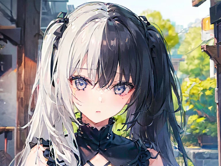 highest quality、highest quality、8k、Ultra-high resolution、highest quality、Very detailed、Perfect Face、Very detailed、Very delicate、1 boy, ((alone))、,Anime Style、church、Twin tails、(One Girl)、Two-tone hair, Black and White,Black and White、2 Tone,(hlfcol haired girl with black and white hair),(1 girl:1.9),left_right,night dark night
