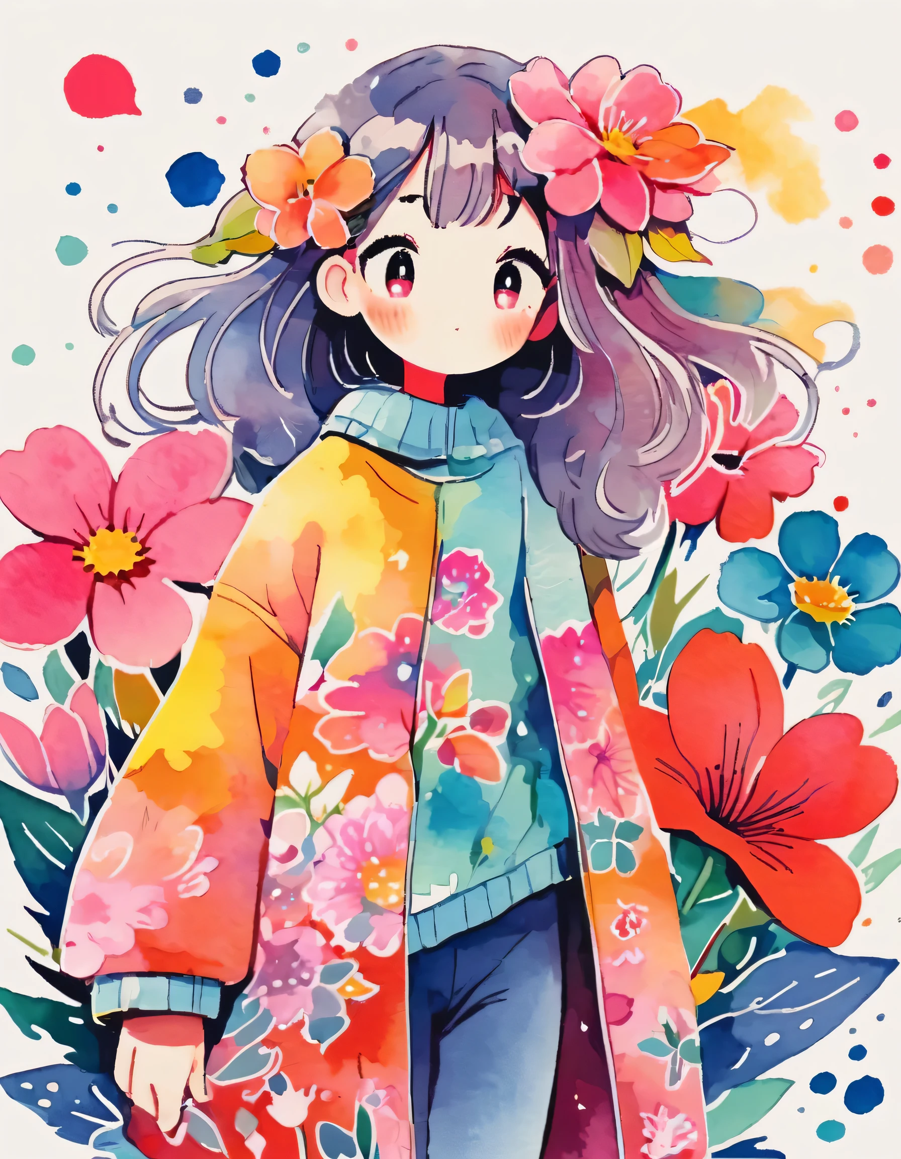 Momoko Sakura Style、(((stylish fashion))), 8K Quality、Intense watercolor, Detailed watercolor art, Watercolor splash, Surreal, avant-garde pop art, Beautiful and expressive paintings, Beautiful artwork illustration, Very colorful tones, wonderful, Cool beauty, highest quality、Official Art, Vector art, Stylish design, (((The most beautiful girl))), (((chibi))), (((highest quality))), HDR, ((detailed)), (((Doodle Art)), ((masterpiece)), ((Super detailed)), (((Colorful flowers))),(((Stylish)))