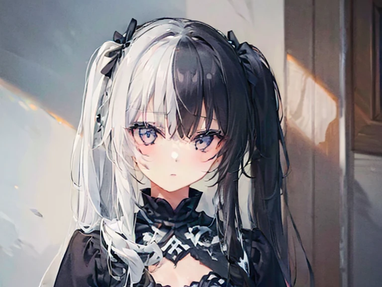 highest quality、highest quality、8k、Ultra-high resolution、highest quality、Very detailed、Perfect Face、Very detailed、Very delicate、1 boy, ((alone))、,Anime Style、church、Twin tails、(One Girl)、Two-tone hair, Black and White,Black and White、2 Tone,(hlfcol haired girl with black and white hair),(1 girl:1.9),left_right,night dark night
