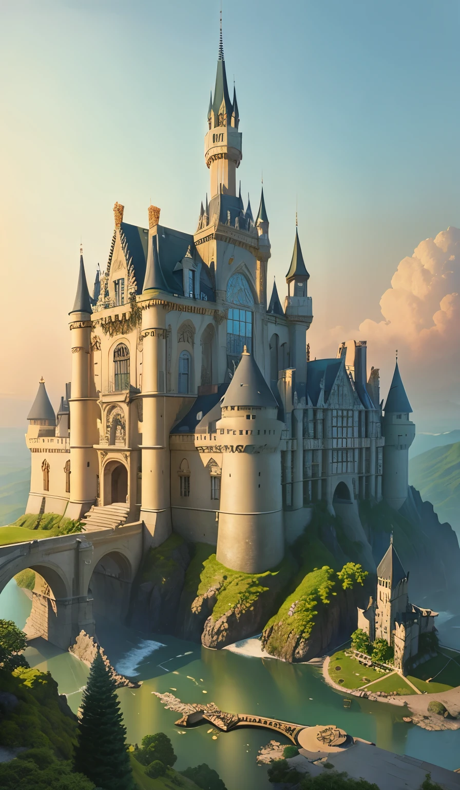 ((masterpiece)),((best quality)),((high detial)),((realistic,))LauLau Castle, mansion, inside the castle, Anime style, anime landscape, European Architecture, 4K Graphics