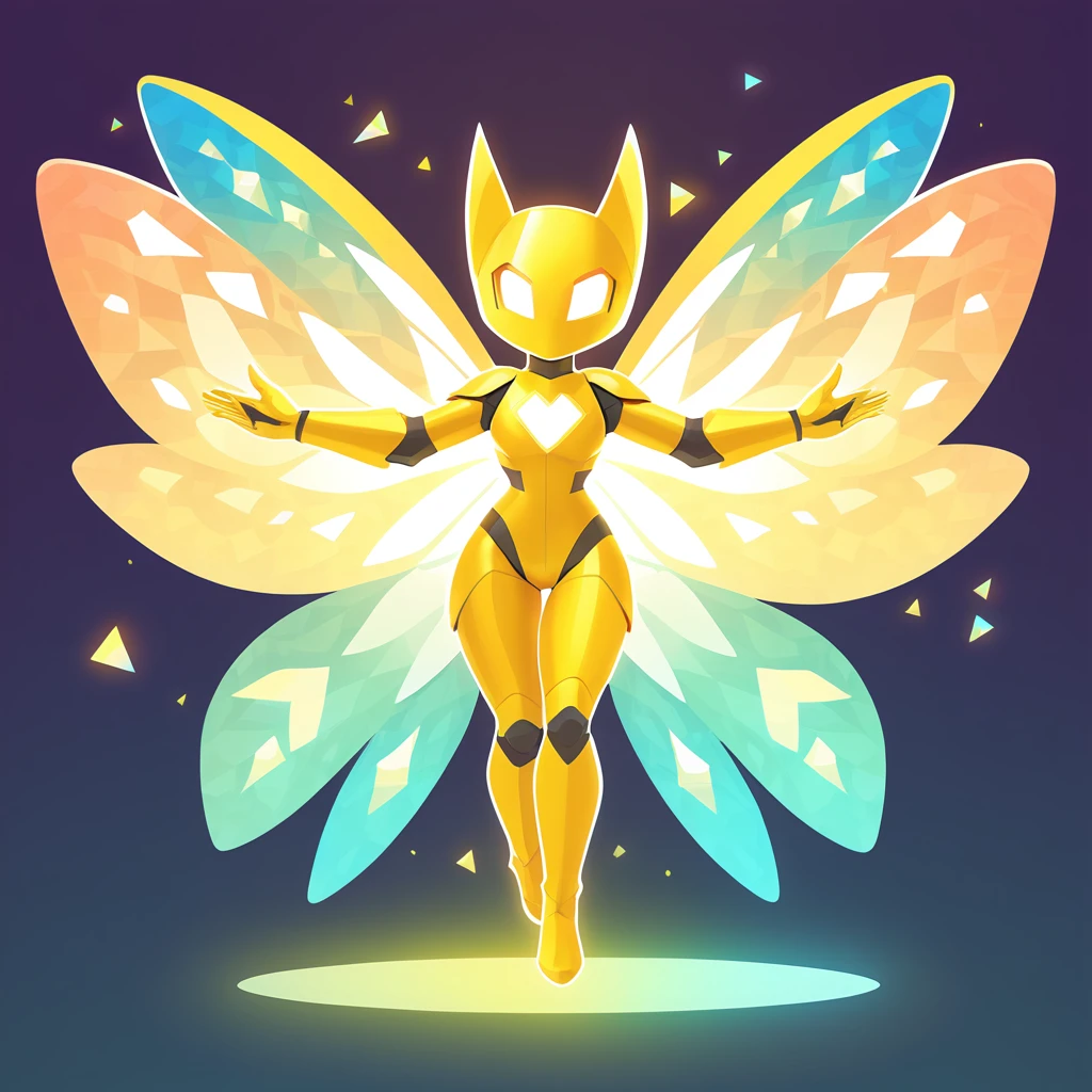 yellow Super Hero with yellow white and Prism Color palette with background in butterfly art style