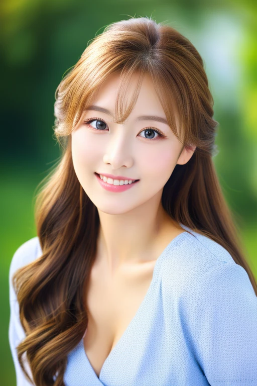 ((highest quality)), ((masterpiece)), (detailed), Head to waist angle、Perfect Face、Perfect body、Light brown hair、Beautiful Skin、A beautiful Russian and Korean woman、Japanese female college student、(masterpiece:1.3), (8k, Photorealistic, Raw photo, Best image quality: 1.4), (Random Hairstyles:1.2)、Cleavage:1.2、Super detailed face、Attention to detail、double eyelid、Sharp focus:1.2、Beautiful woman:1.4、highest quality、masterpiece、 high resolution、(Photorealistic:1.4)、非常にdetailedでプロフェッショナルな照明の笑顔、thin、Serious expression、A perfect smile、Top view、Active pose
