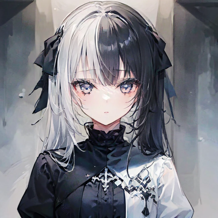 highest quality、highest quality、8k、Ultra-high resolution、highest quality、Very detailed、Perfect Face、Very detailed、Very delicate、1 boy, ((alone))、,Anime Style、church、Twin tails、(One Girl)、Two-tone hair, Black and White,Black and White、2 Tone,(HLFCOL hair girl with black and white hair),(1 girl:1.9),left_right,Night Dark Night
