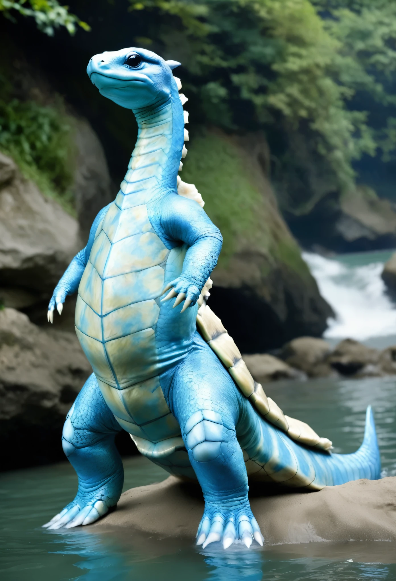realistic photo of a humanoid turtle Lapras hybrid, anthro creature