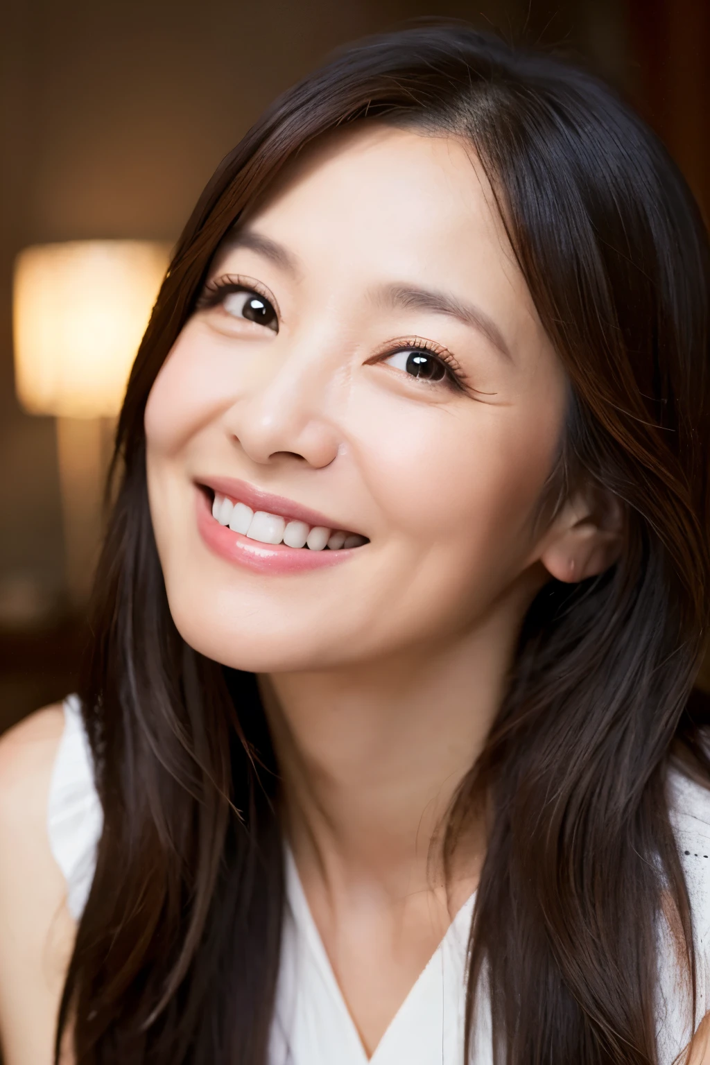47 years old、smile、beautiful、Adult Elegance、Shining eyes、stare、