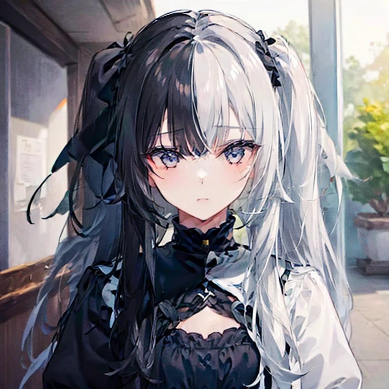 highest quality、highest quality、8k、Ultra-high resolution、highest quality、Very detailed、Perfect Face、Very detailed、Very delicate、1 boy, ((alone))、,Anime Style、church、Twin tails、(One Girl)、Two-tone hair, Black and White,Black and White、2 Tone,(HLFCOL hair girl with black and white hair),(1 girl:1.9),left_right,Night Dark Night