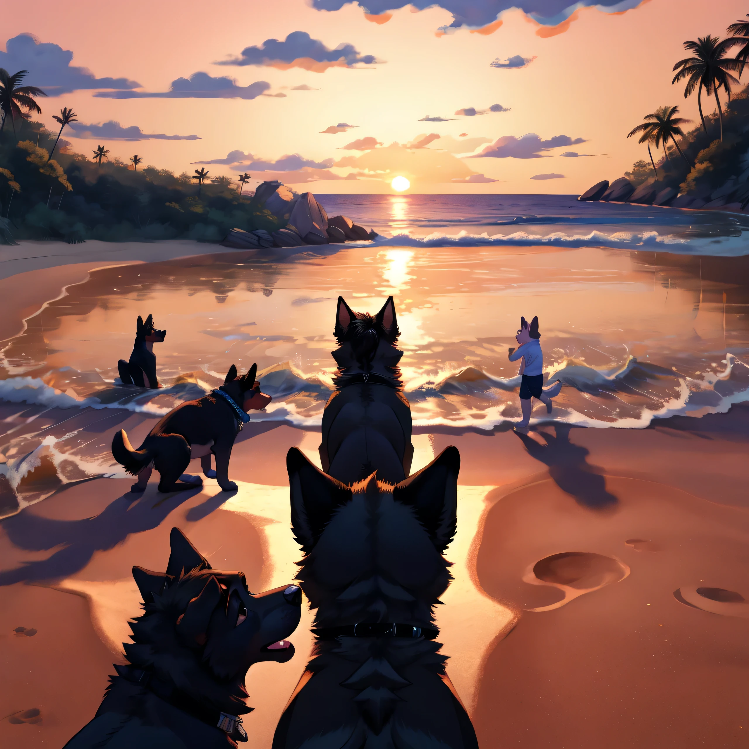 feral dog, canine pussy, pussy juice, beach, sunset, in public, everyone watching, POV