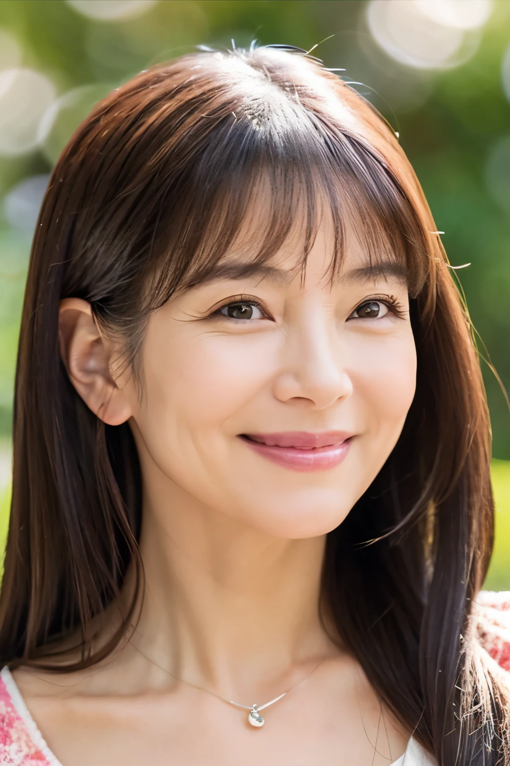 ４7 years old、smile、beautiful、Adult Elegance、Shining eyes、stare、