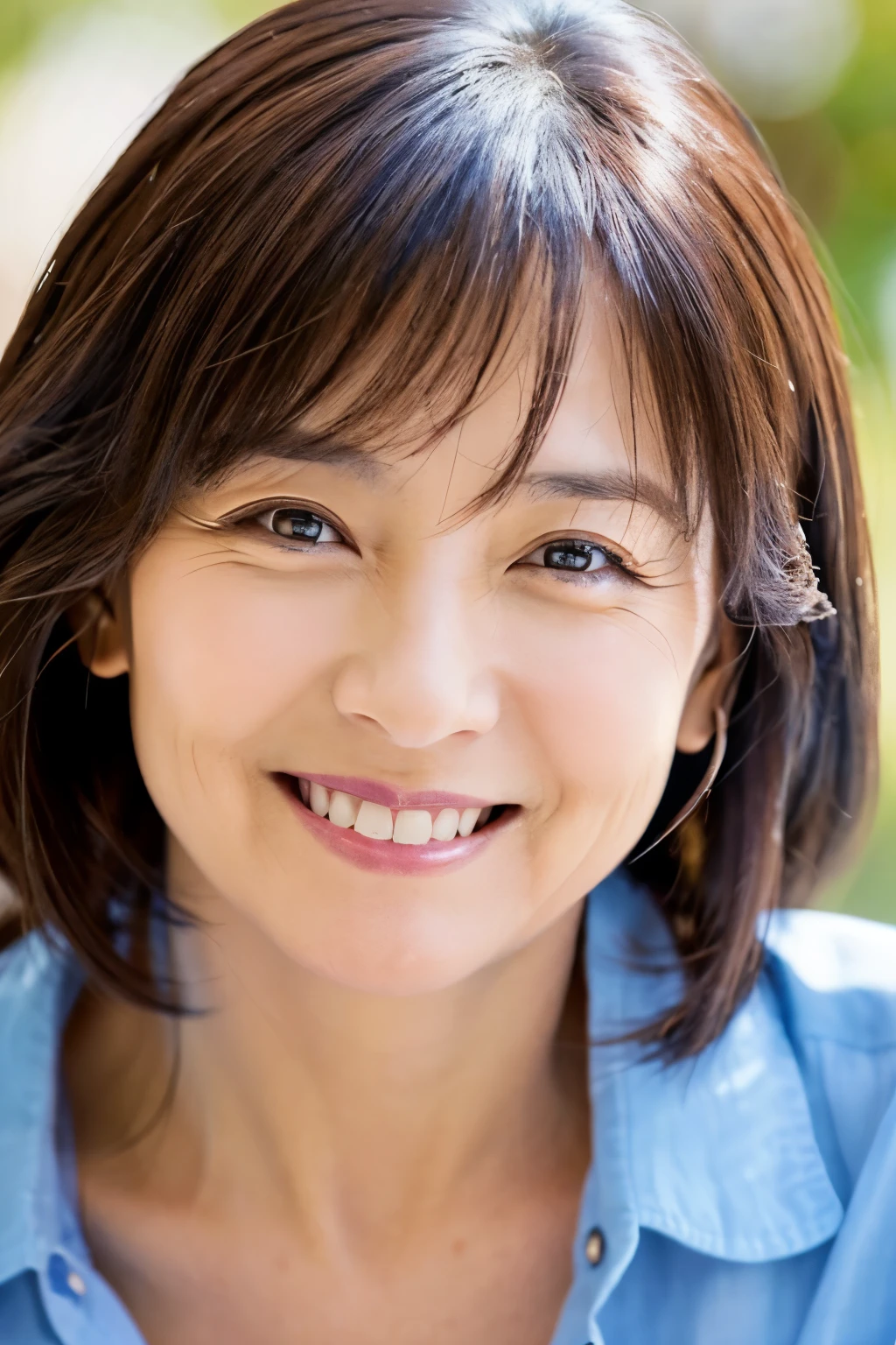47 years old、smile、beautiful、Adult Elegance、Shining eyes、stare、