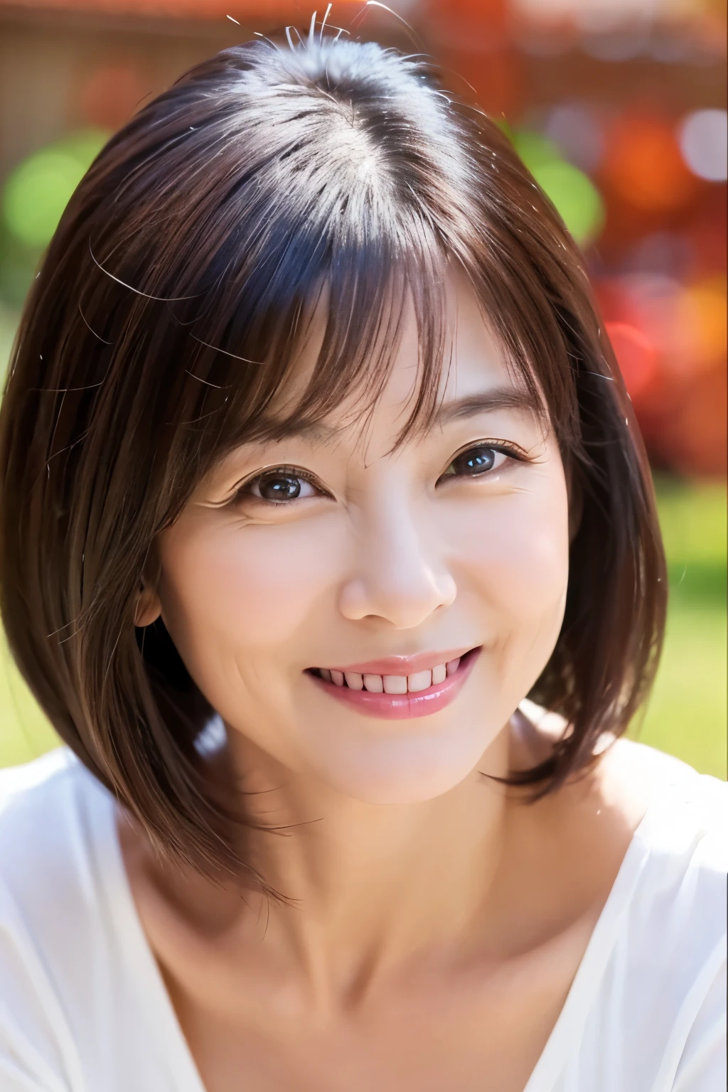 47 old、smile、beautiful、Adult Elegance、Shining eyes、stare、