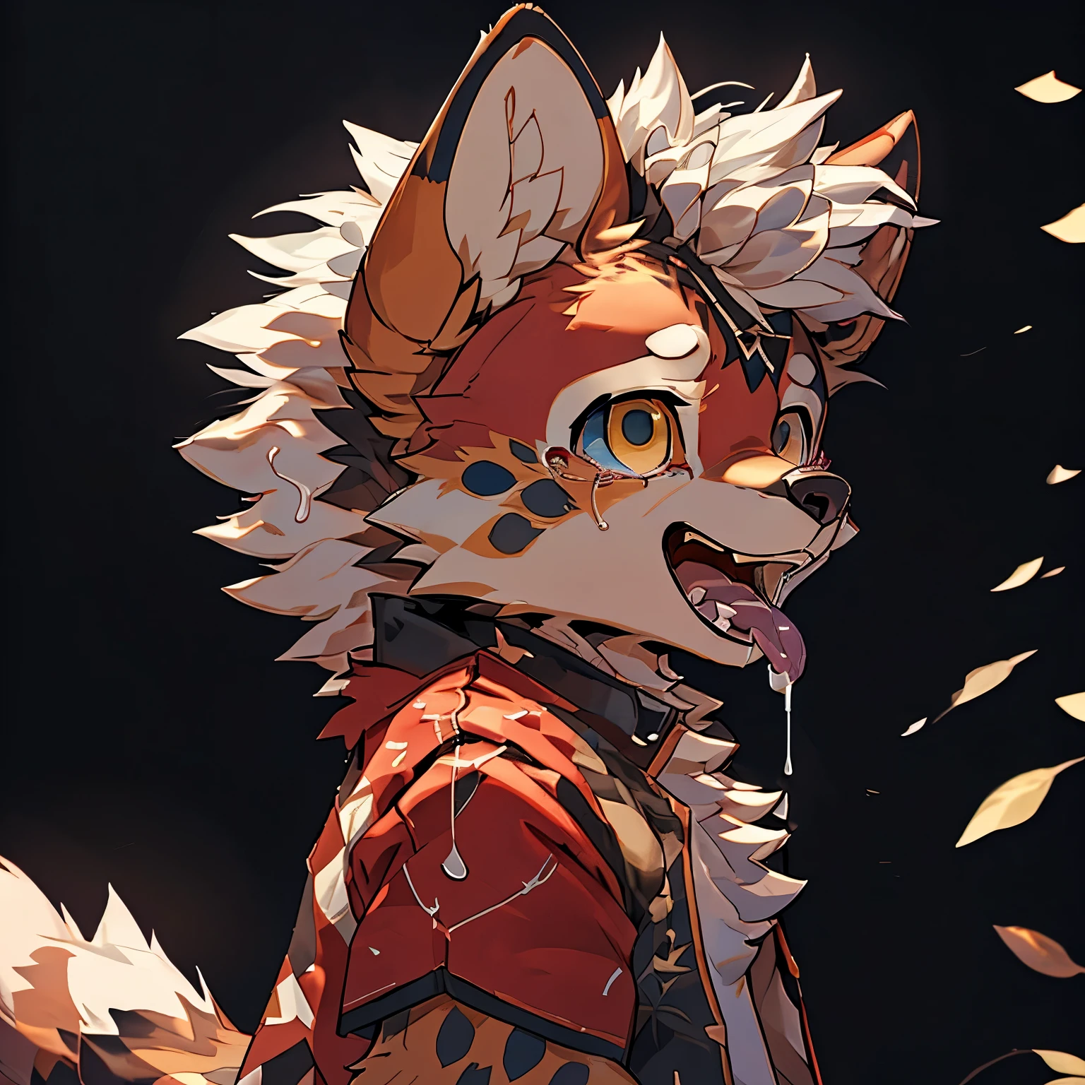 centauroid,furry,(anthro:1),masterpiece, detailed,(detailed_fur:1), fur_body,hi res,high quality, 4k, realistic,tuft,,cute,sultry eyes, lustful eyes,( anthropomorphic hands:1),hyena girl,(open mouth:1.6), breasts, black nipples, (from side:1.6), (tongue out:1.3), portrait, yellow eyes, smile, (looking up:1.3), face focus room,(cum on tongue:1.3), tail,IncrsLcmSolo, full body, chibi,carrying, hands,, (Rolling Eyes:1),(tears, drooling:1.3), tongue out, dangling,(cum in pussy, excessive cum,cum dripping:1.3),