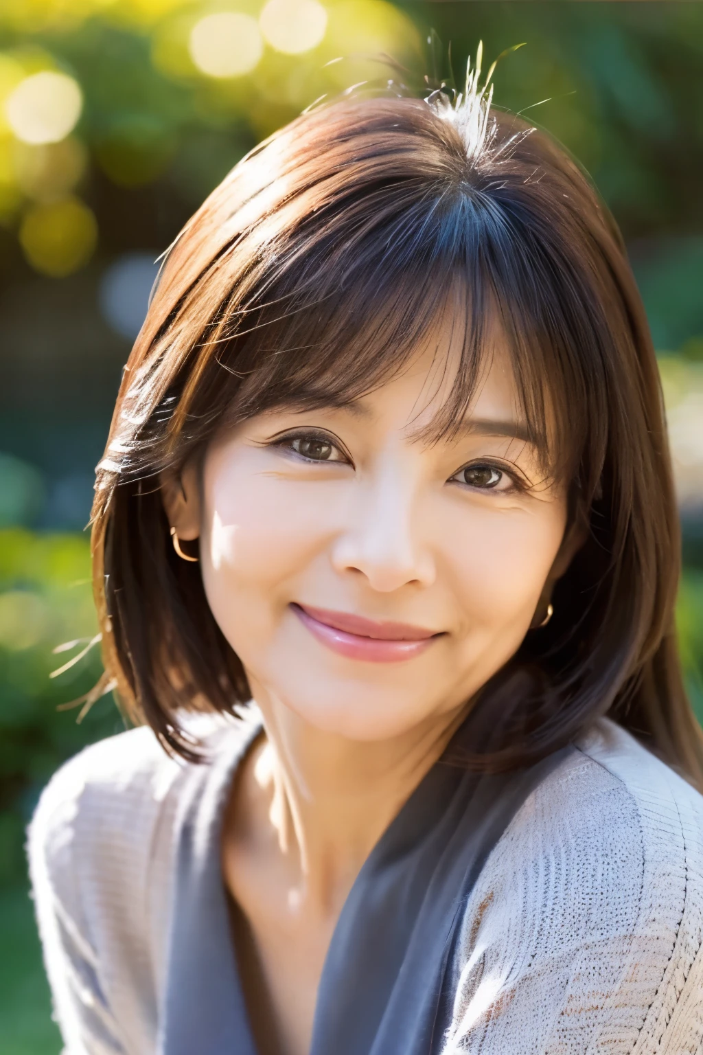 47 years old、smile、beautiful、Adult Elegance、Shining eyes、stare、
