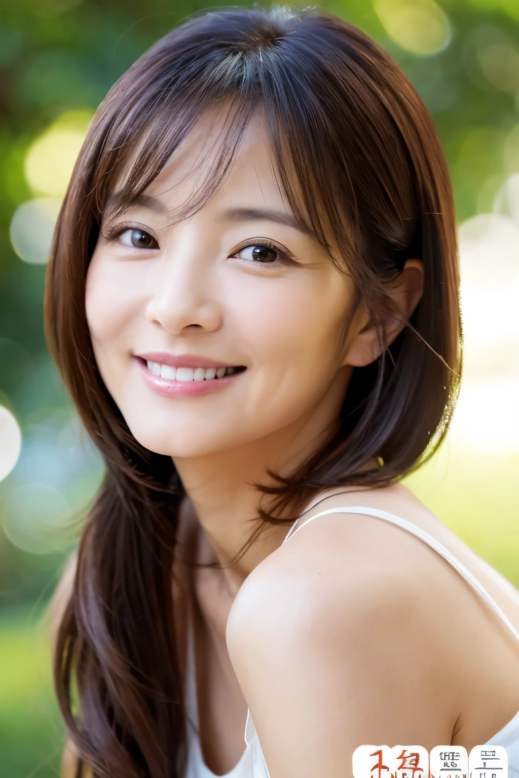 47 years old、smile、beautiful、Adult Elegance、Shining eyes、stare、