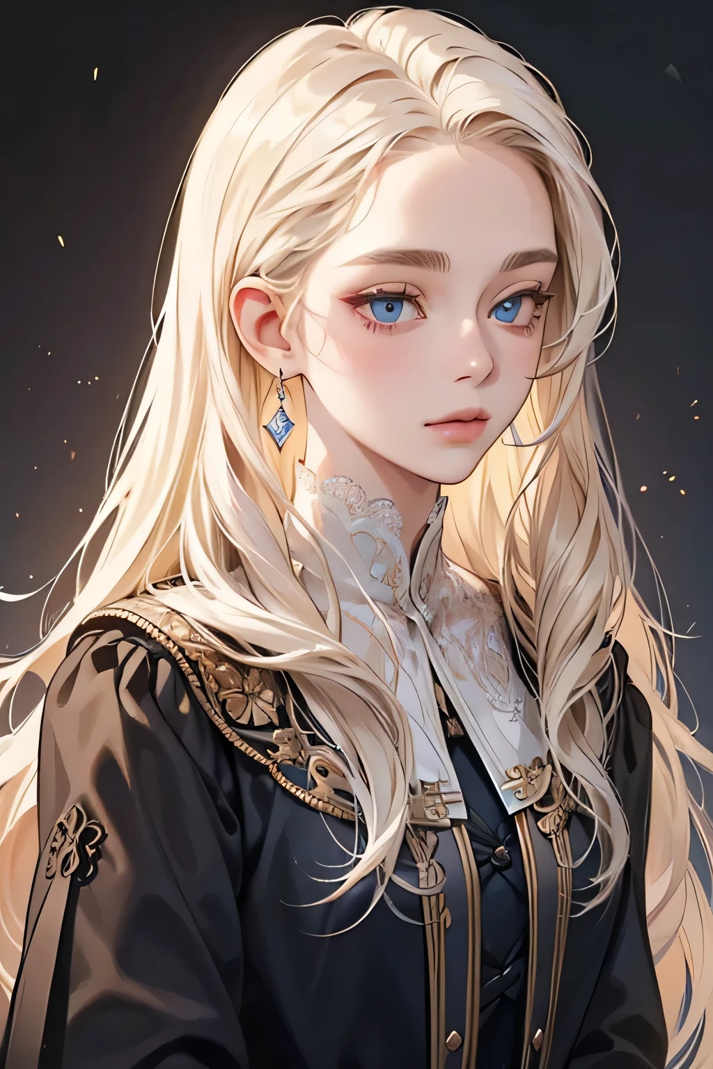 (extreamly delicate and beautiful:1.2), 8K,(masterpiece:1.0),(best_quality:1.0), 1 girl, and intricate detailing, Enlarged textures, and intricate detailing, finely eye and detailed face, and intricate detailing, shiraga, platinum blonde curls long hair, (closed mouths), Perfect eyes, Equal eyes, carolina eyes (A famale god) with uniform academy fantasy elegant like harry potter, carolina eyes perfect, perfect, earing, perfect body, carolina blue perfect eyes, lips nude
