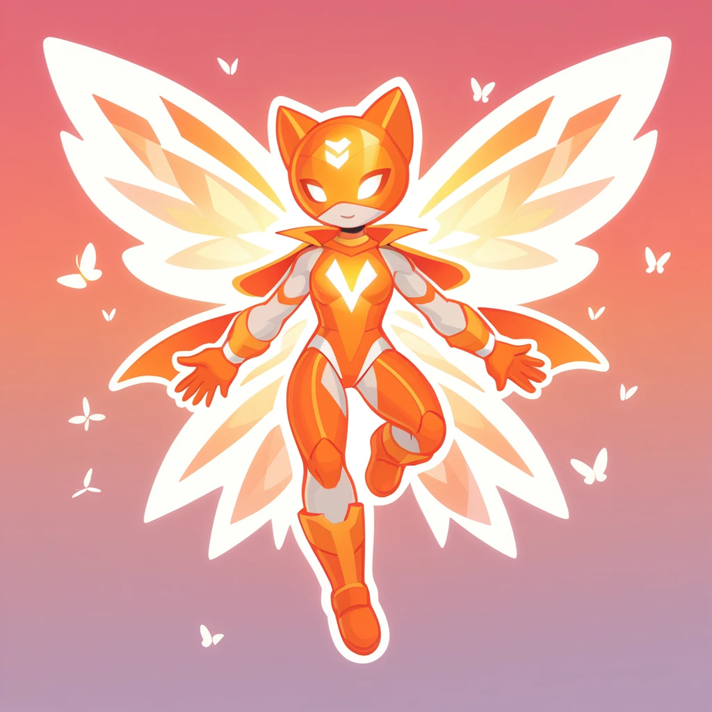 Orange  Super Hero with Orange white and Prism Color palette with background in butterfly art style