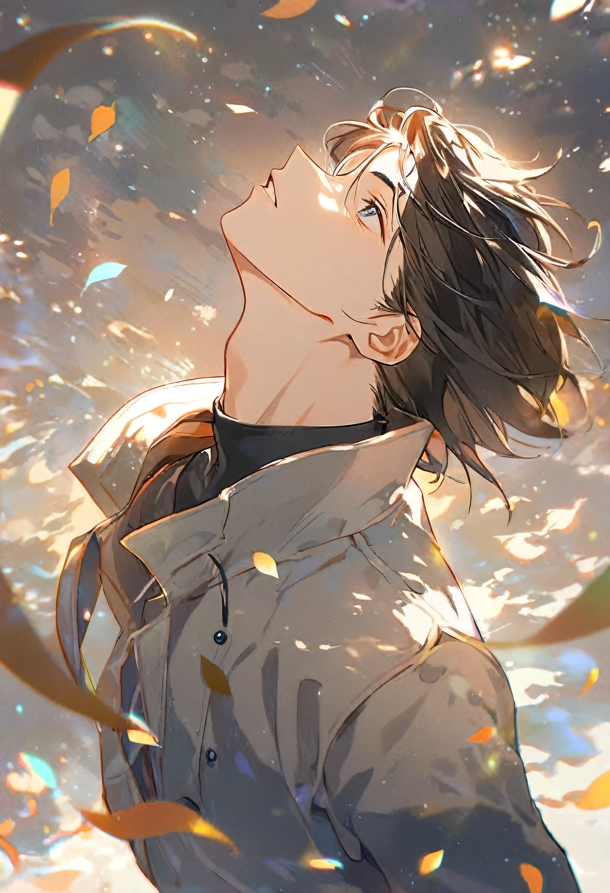 one person，Looked up，Handsome，youth