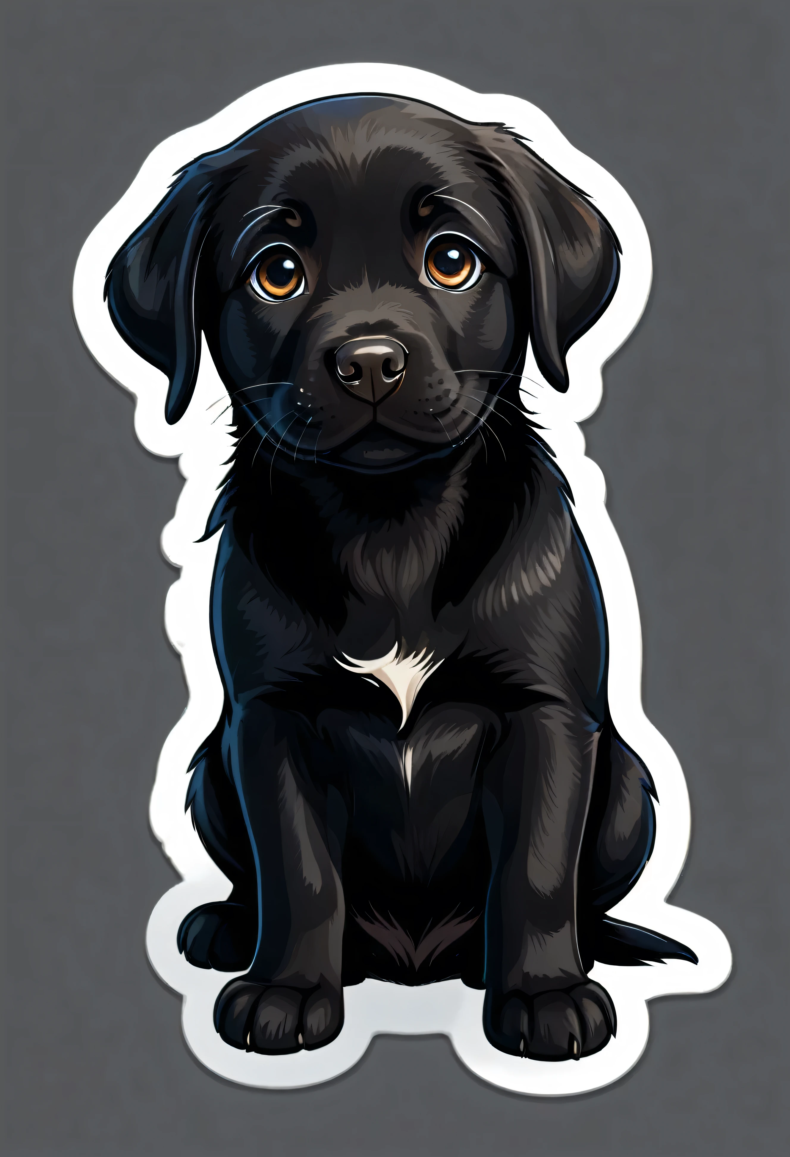 1 sticker, puppy, Black Labrador Retriever,Black, Round eyes, Cute eyes, Cute gestures, Cute expression, Simple Background