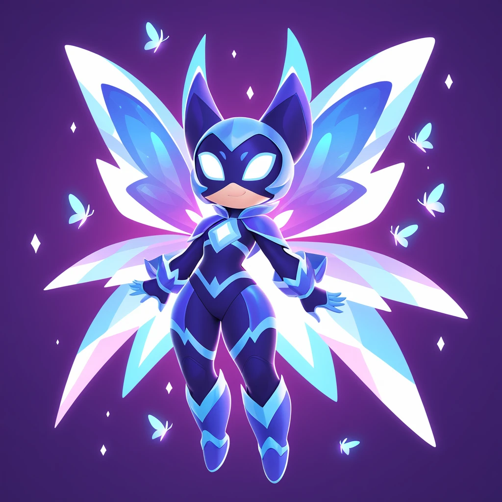 Indigo  Super Hero with Indigo white and Prism Color palette with background in butterfly art style