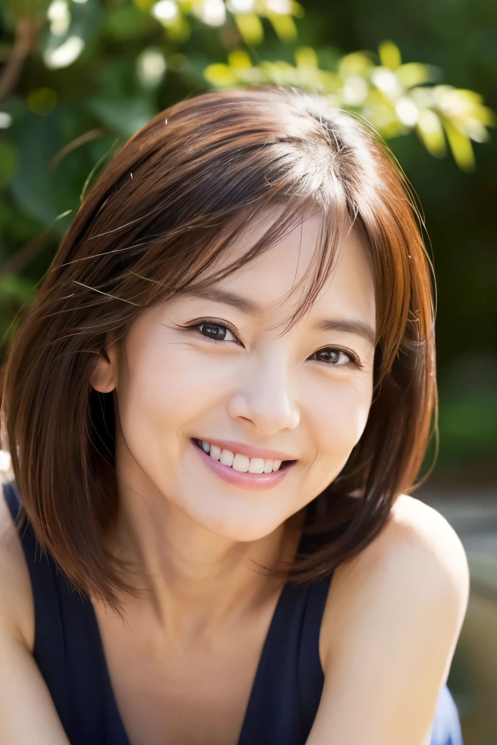 47 years old、smile、beautiful、Adult Elegance、Shining eyes、stare、