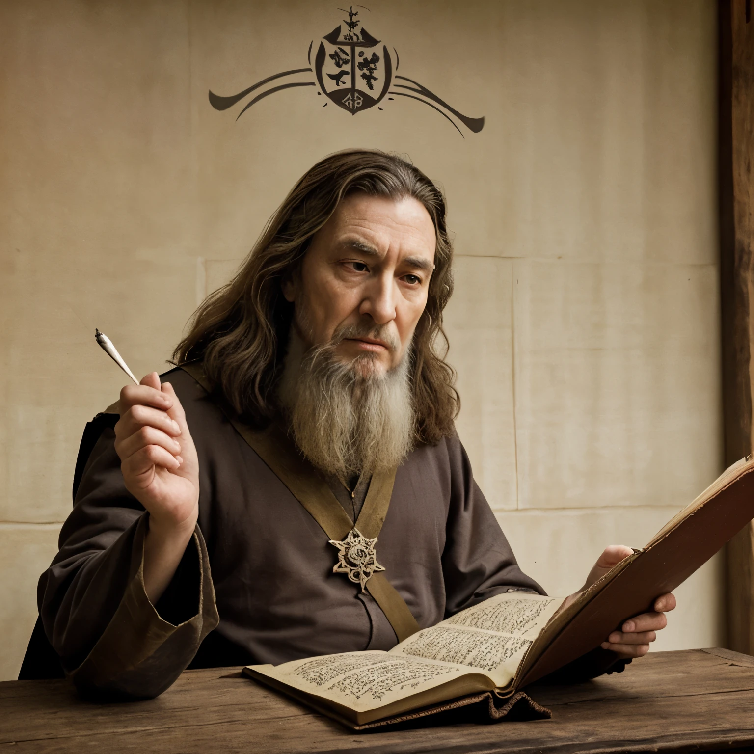 A wise lord reading a scroll