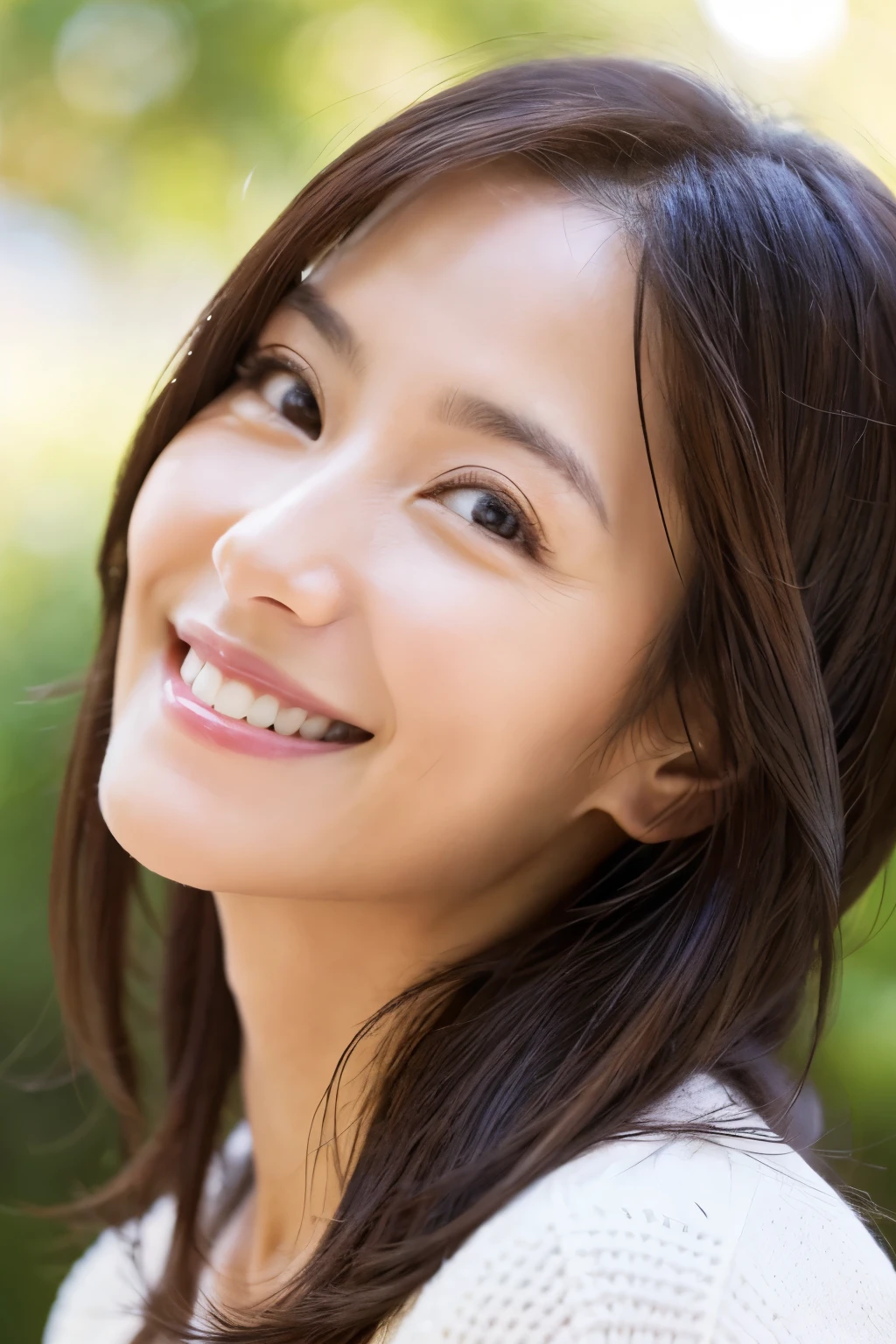 ４7 years old、smile、beautiful、Adult Elegance、Shining eyes、stare、