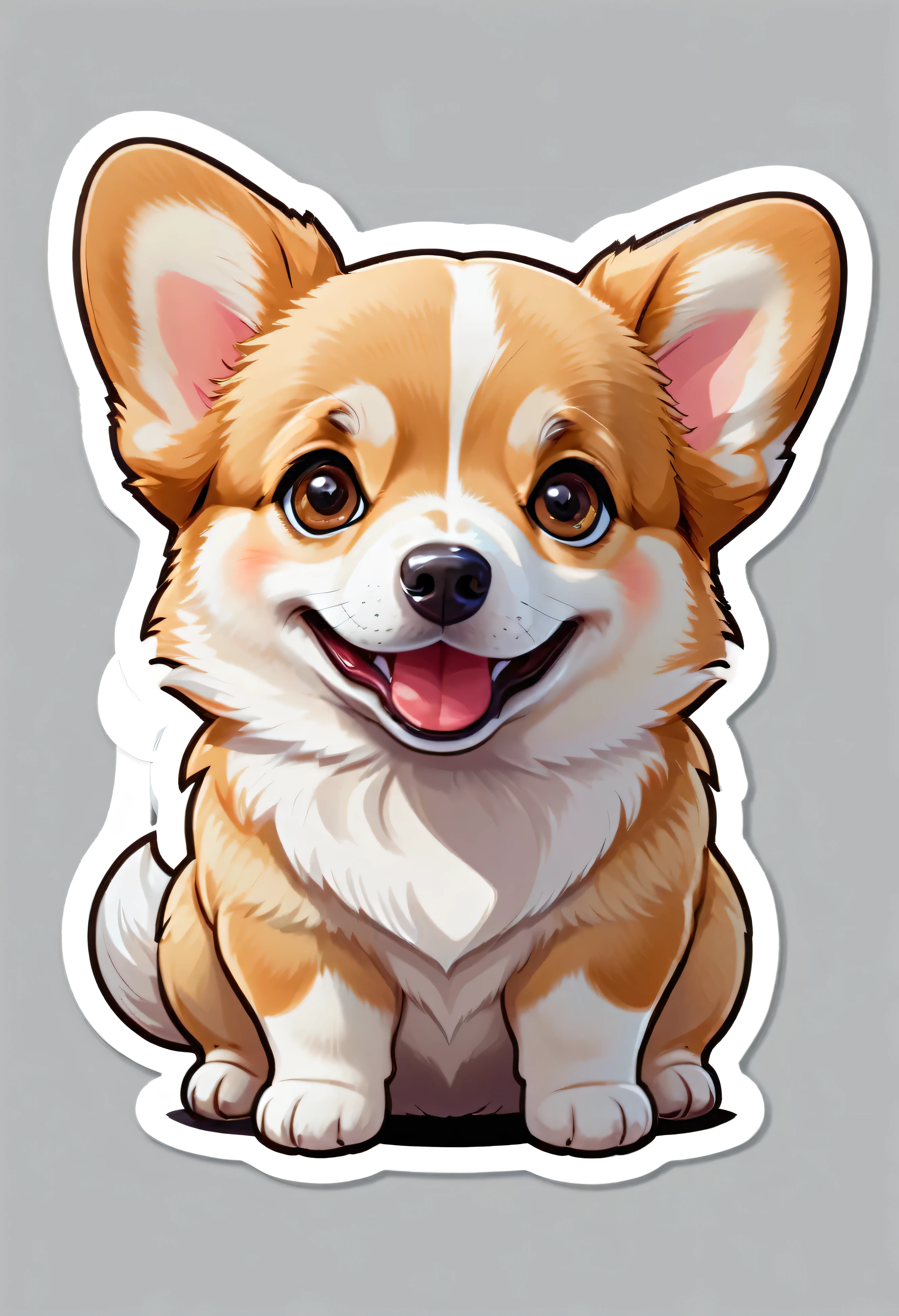 1 sticker, puppy, Welsh Corgi, Round eyes, Cute eyes, Cute gestures, Cute expression, Simple Background