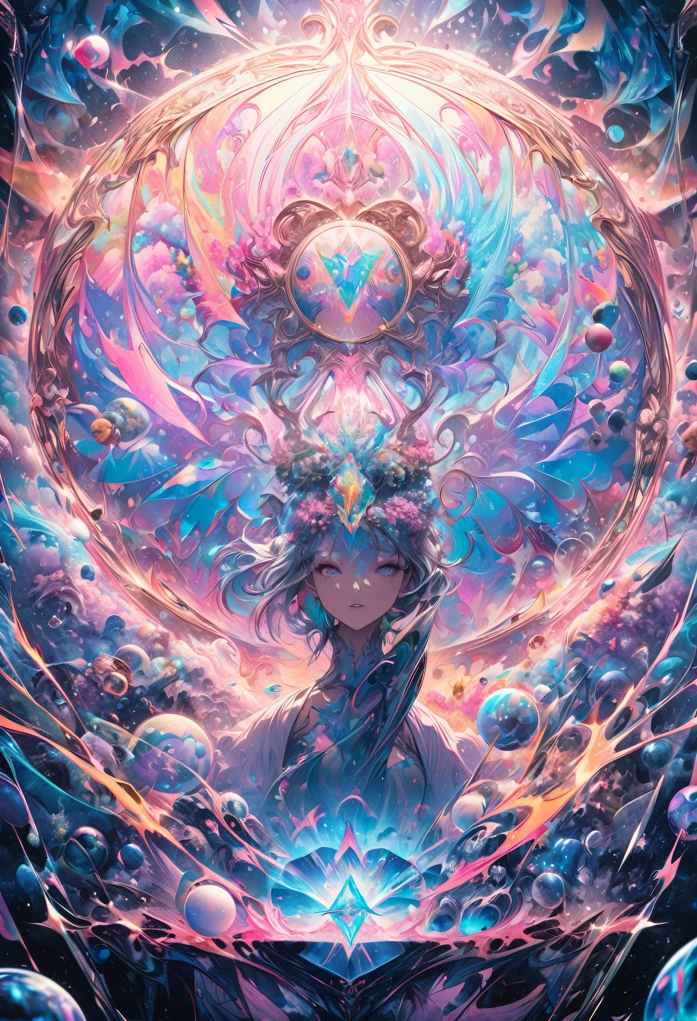 esoteric artwork, best quality, super fine, 16k, incredibly absurdres, extremely detailed, delicate and dynamic, marbles and pastel pop painting, mirror and prism image effects