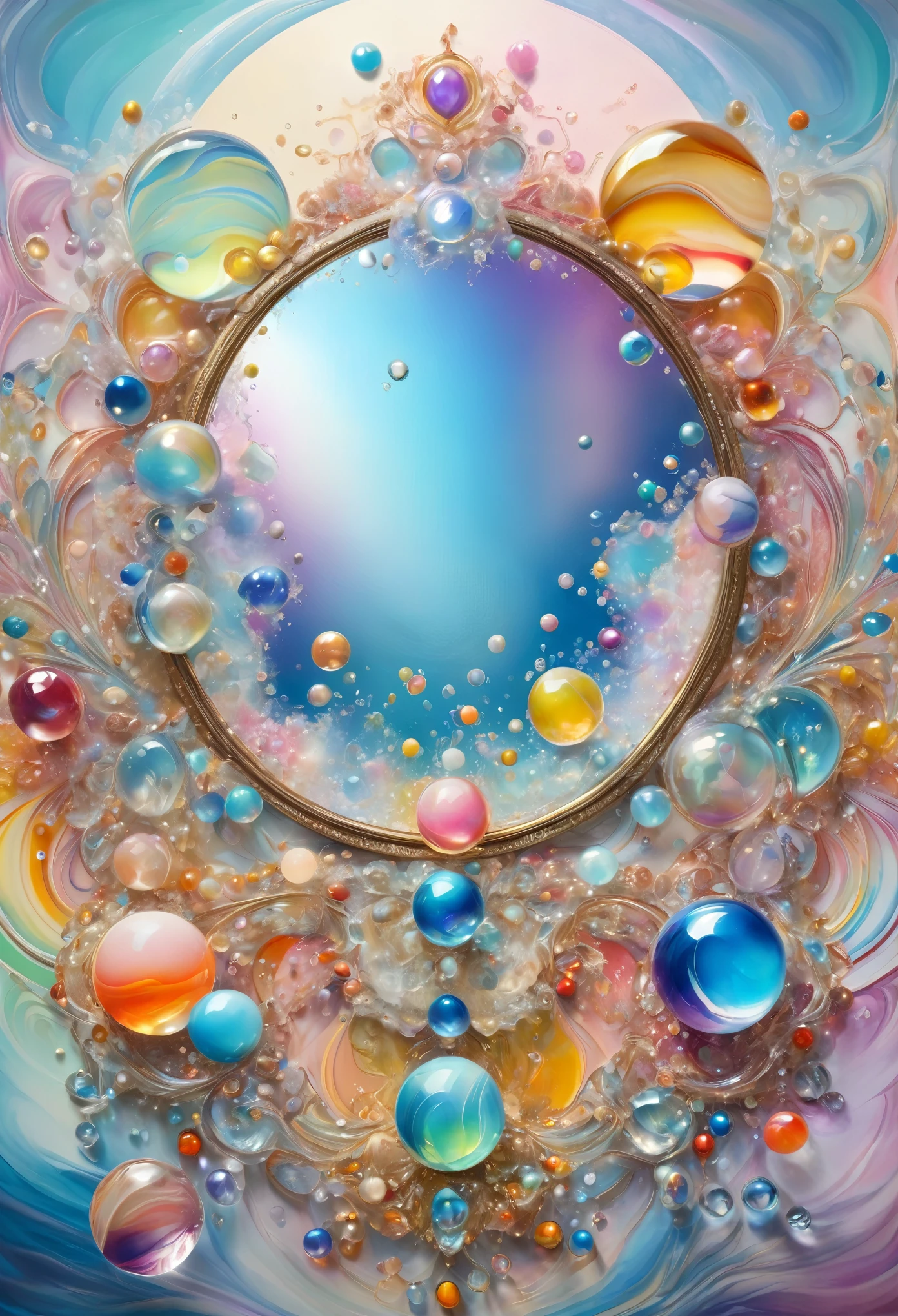 esoteric artwork, best quality, super fine, 16k, incredibly absurdres, extremely detailed, delicate and dynamic, marbles and pastel pop painting, mirror and prism image effects