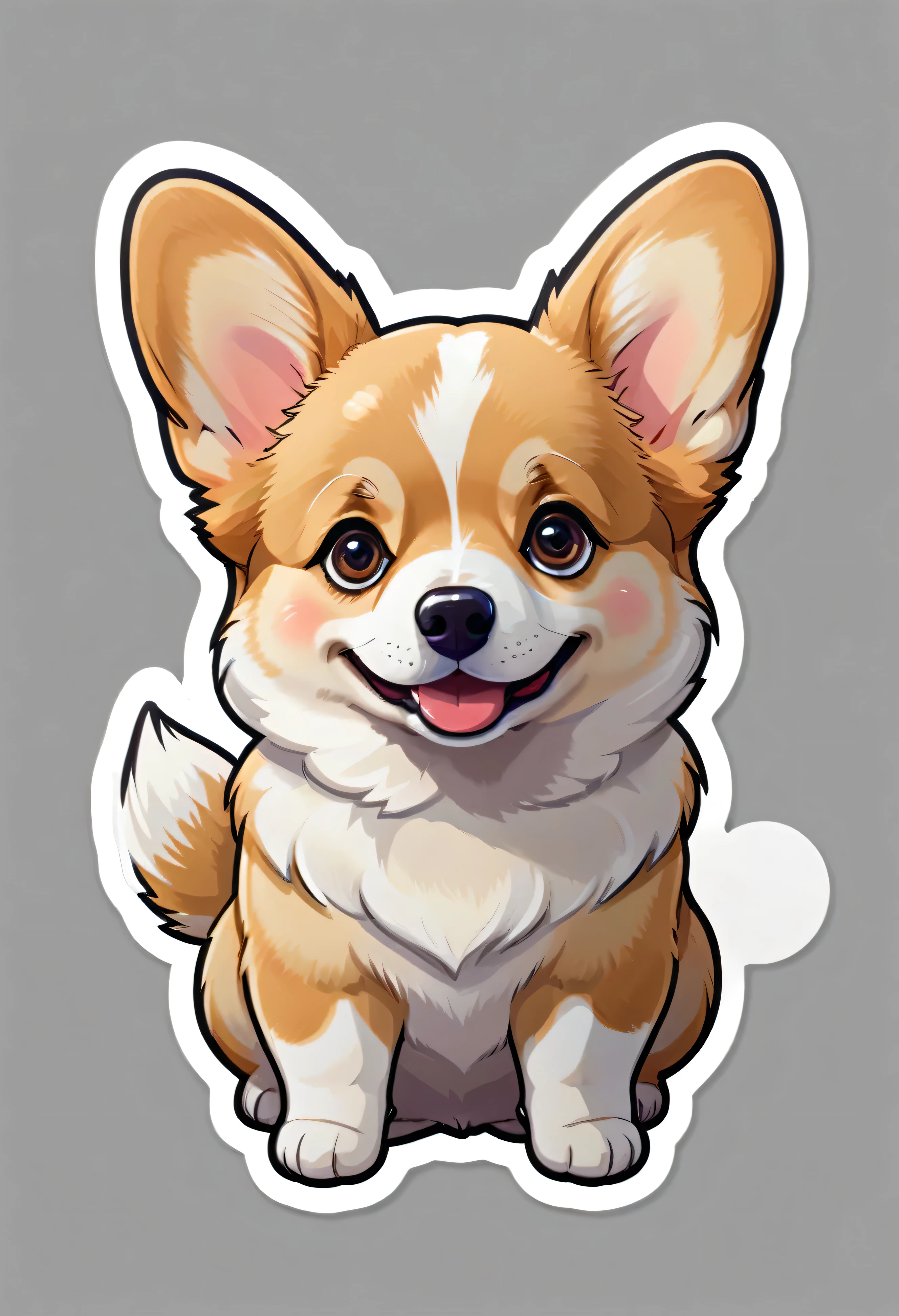 1 sticker, puppy, Welsh Corgi,  Round eyes, Cute eyes, Cute gestures, Cute expression, Simple Background