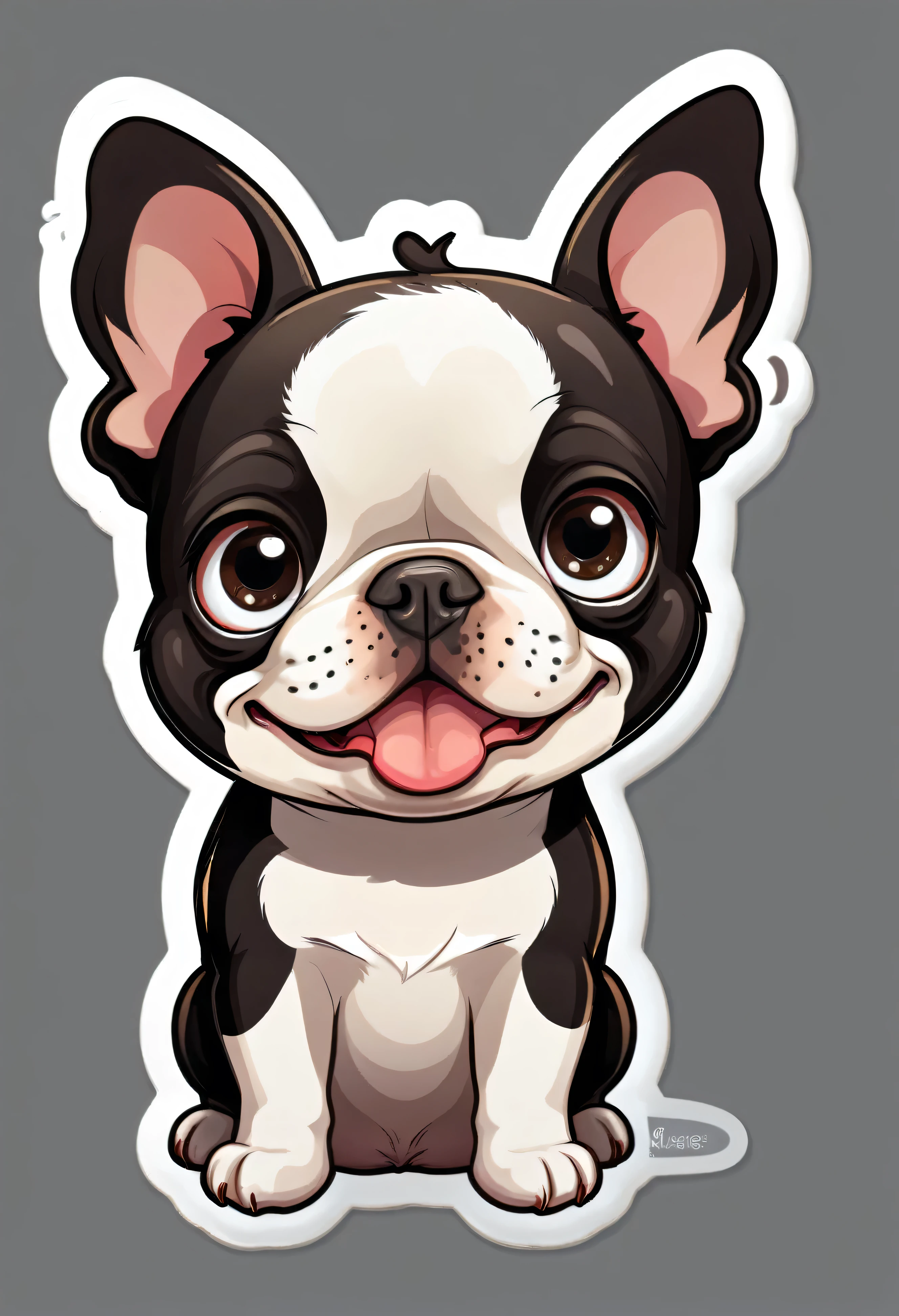 1 sticker, puppy, Boston Terrier, Round eyes, Cute eyes, Cute gestures, Cute expression, Simple Background