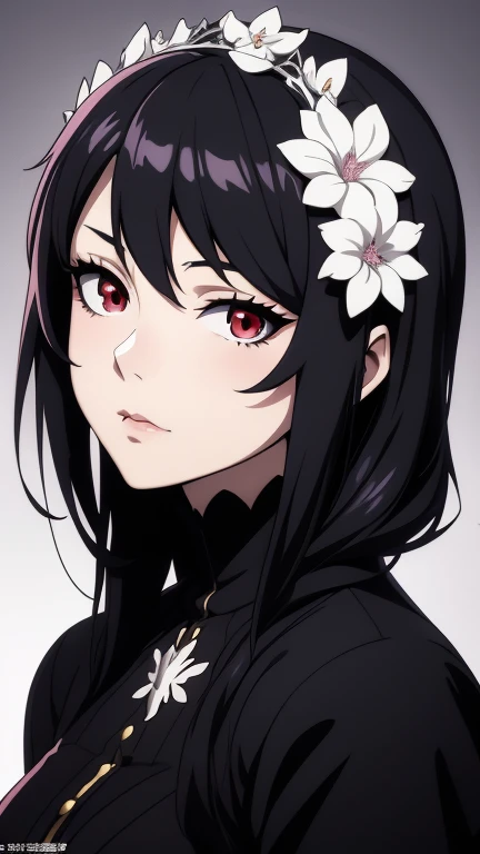 anime girl with black hair and red eyes wearing a flower crown, artwork in the style of guweiz, guweiz, detailed portrait of anime girl, Beautiful anime portrait, demon anime girl, detailed digital anime art, portrait of an anime girl, gothic maiden anime girl, made with anime painter studio, stunning anime face portrait, beautiful anime girl