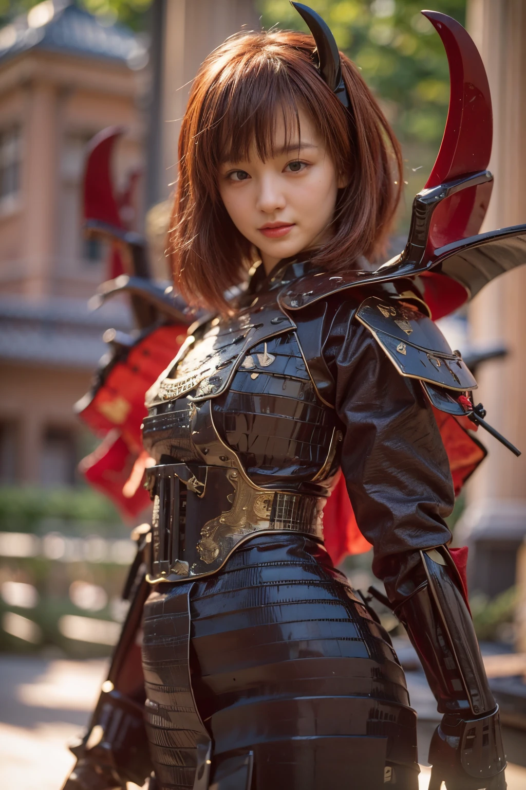 blindbox, (masterpiece, best quality:1.2), (8k uhd, 16k, 32k, ultra high res), (photorealistic:1.37), (RAW photo), ultimate-realistic, ultimate-realistic details, ultimate-realistic texture, ultimate-intricate details, ultimate-realistic lighting, ultimate-realistic shadow, japanese girl, ultimate-cute face, ultimate-RAW skin, ultimate-realistic eyes, (mechanical:1.4), (armor), full body, wide shot, Evil organization, demons, horns, bat wings, red hair, bob cut, mechanical armor, reddish-black skin, red eyes, flying with Satanic castle in background