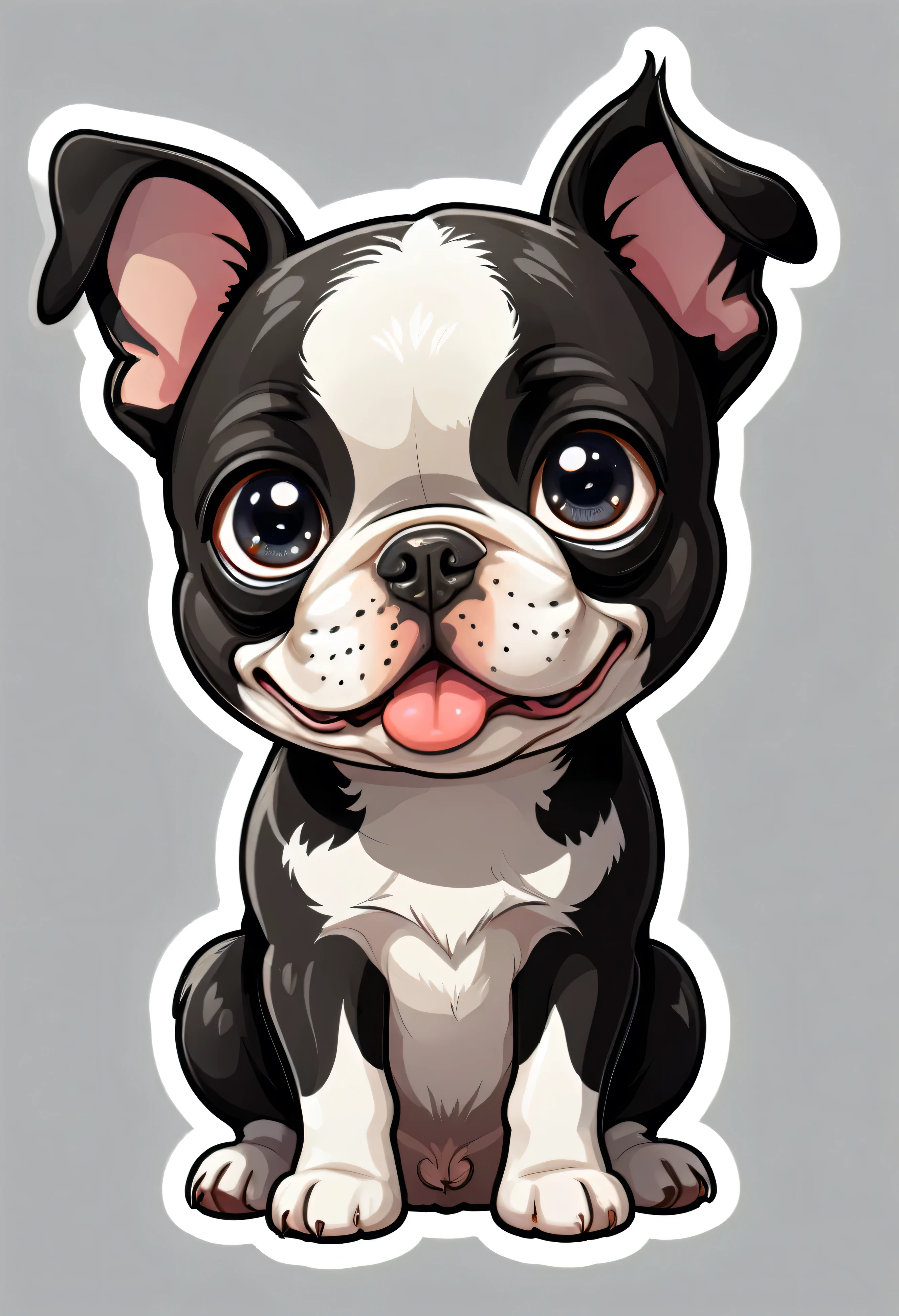 1 sticker, puppy, Boston Terrier, Round eyes, Cute eyes, Cute gestures, Cute expression, Simple Background