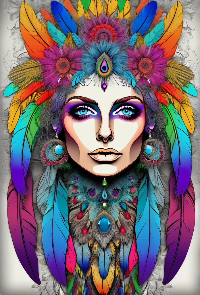 Strong warrior princess, centered, key visual, intricate, highly detailed, breathtaking beauty, lineart precise, vibrant, comprehensive cinematic, Carne Griffiths, Conrad Roset, (the most beautiful portrait in the world:1.5) Skull, Brazilian indigenous tribal