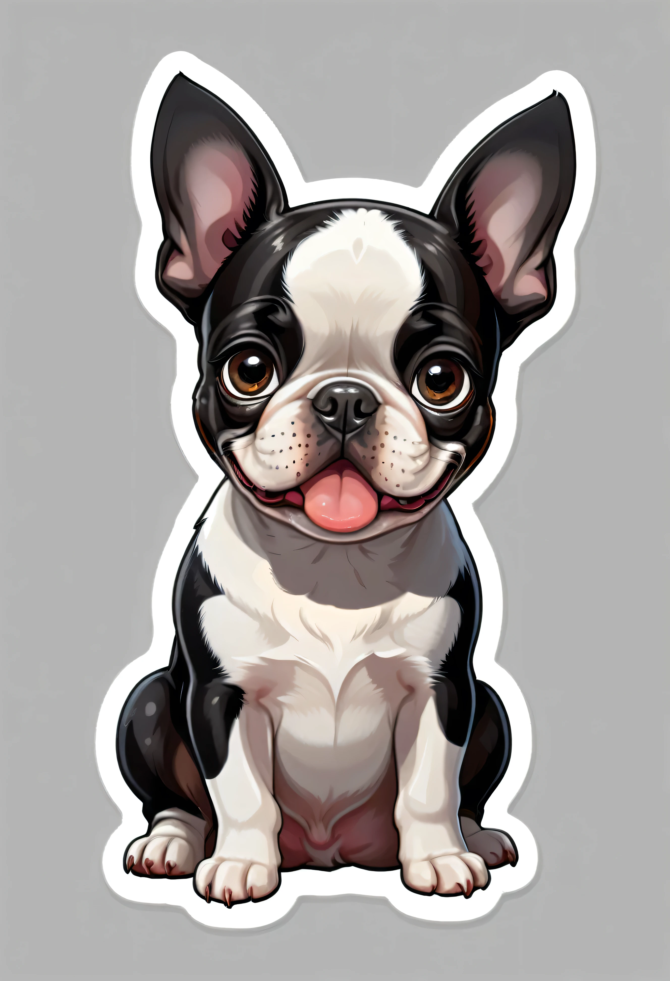 1 sticker, puppy, Boston Terrier, Round eyes, Cute eyes, Cute gestures, Cute expression, Simple Background