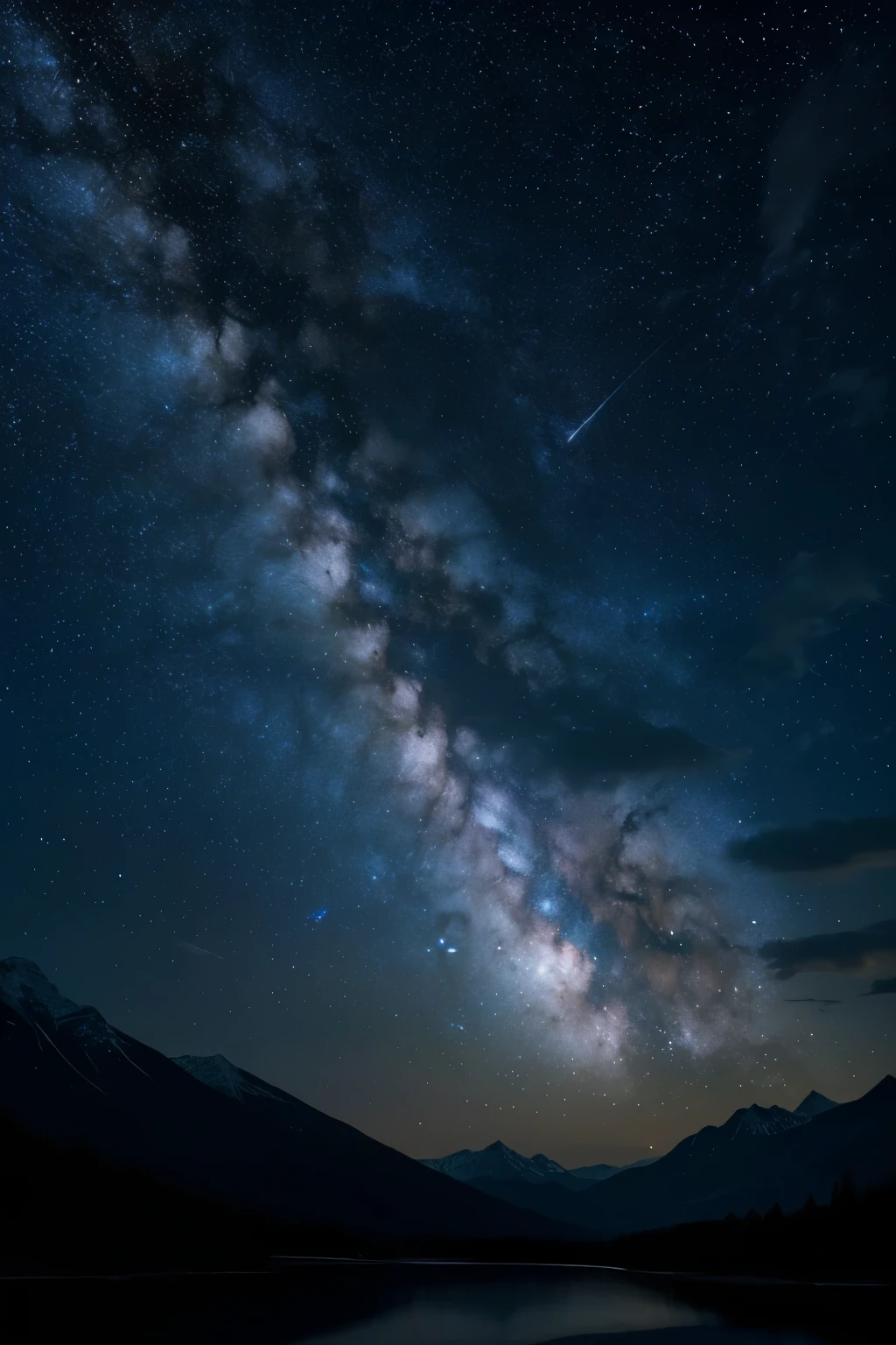 A beautiful night sky filled with countless stars, a glowing full moon, and the Milky Way galaxy stretching across the horizon. The sky is clear and dark, with a serene and tranquil atmosphere. In the foreground, there might be silhouettes of trees or mountains, adding depth to the scene.