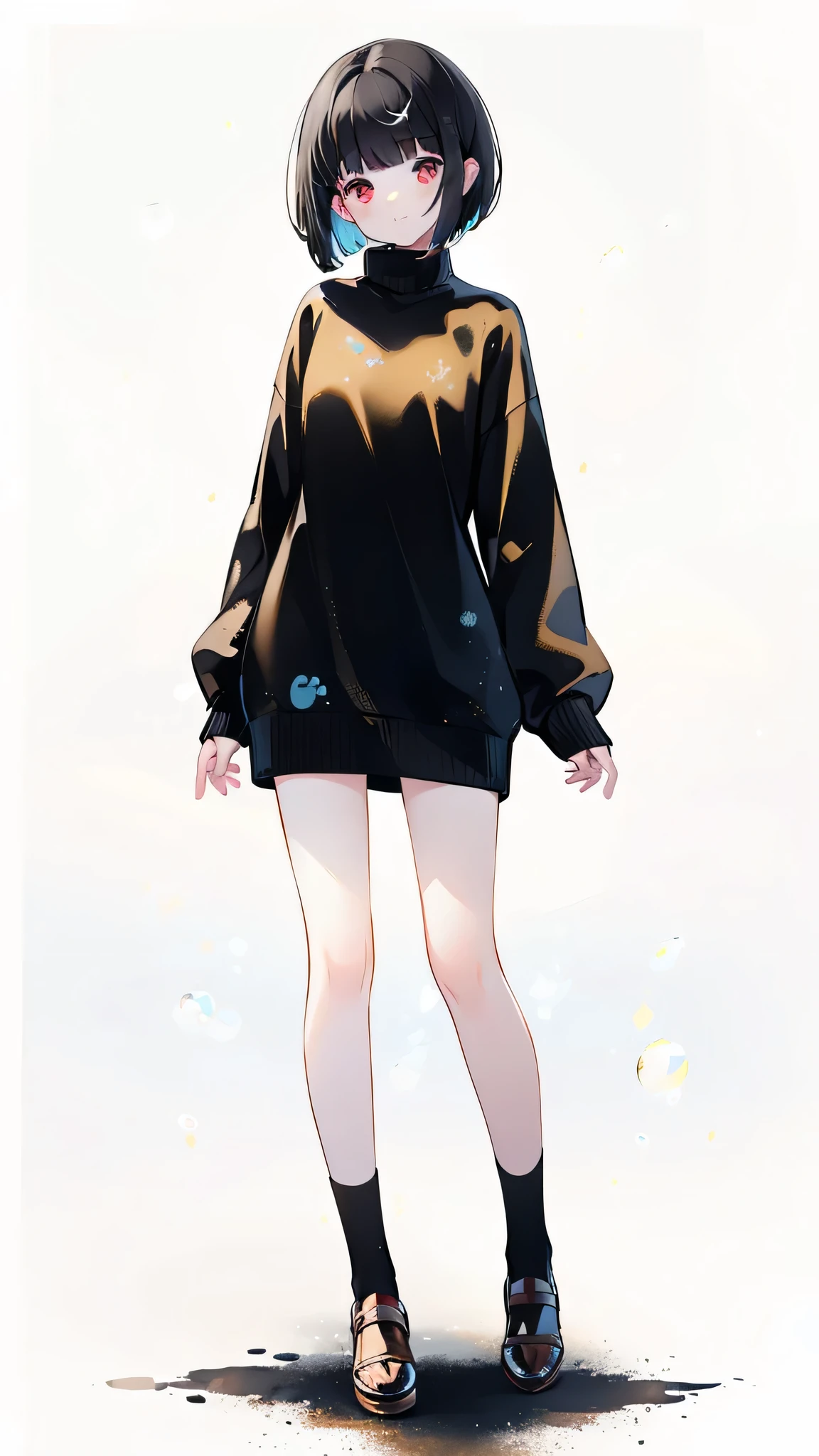masterpiece, highest quality, 8K resolution, Sharp focus, Intricate details, beautiful girl, Sparkling eyes, Golden ratio face, Liquid from another world, watercolor, pastel colour, Bright colors, Whimsical, colorful, Sharp focus, High resolution, The finer details, ((Black Hair,Bob Hair,Red eyes)), ((Round eyes)), Rainbow bubbles, Fantasy Background