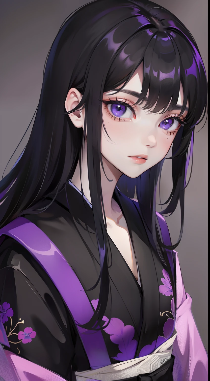(flat color:1.1),(masterpiece:1.2), original, medium length straight black hair, Purple-colored eyes, mature girl ウエディングドレス