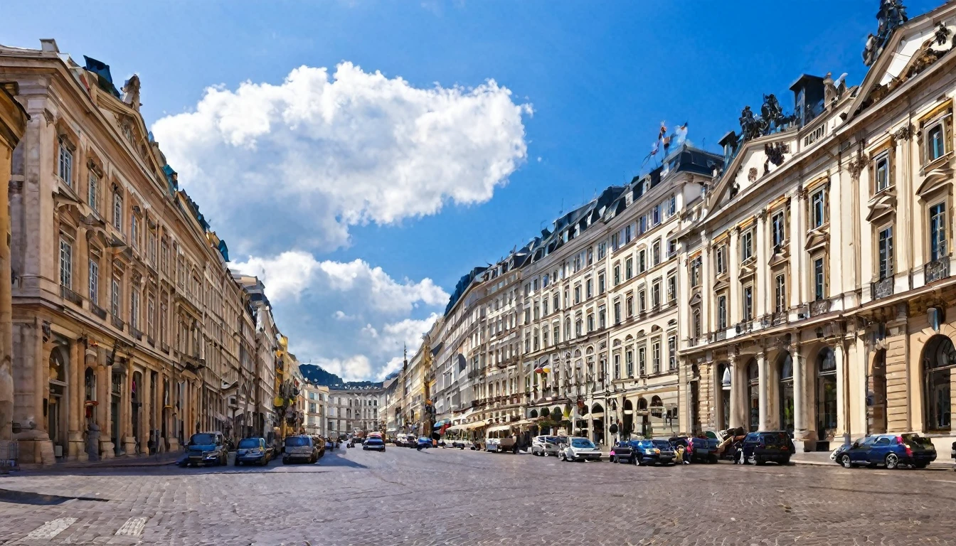 "European city street with classical architecture"