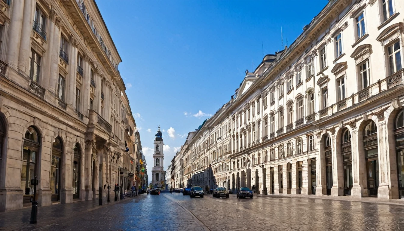 "European city street with classical architecture"