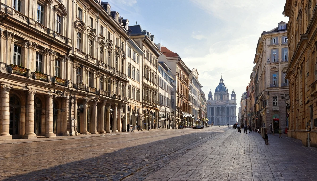 "European city street with classical architecture"