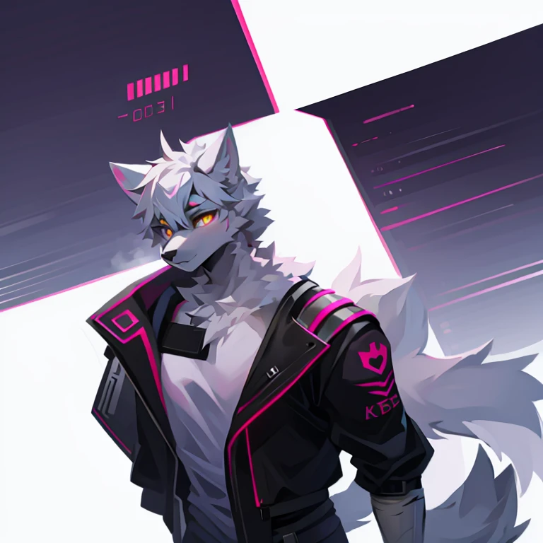 cyber punk perssonage,epcot,Tech style,solo person,White body,White ears,White hair,Overall white,Orange-yellow eyes,Wolf tail,Wolf orcs,Young,Wear a short-sleeved shirt,Ultra-clear screen,Soft lines
