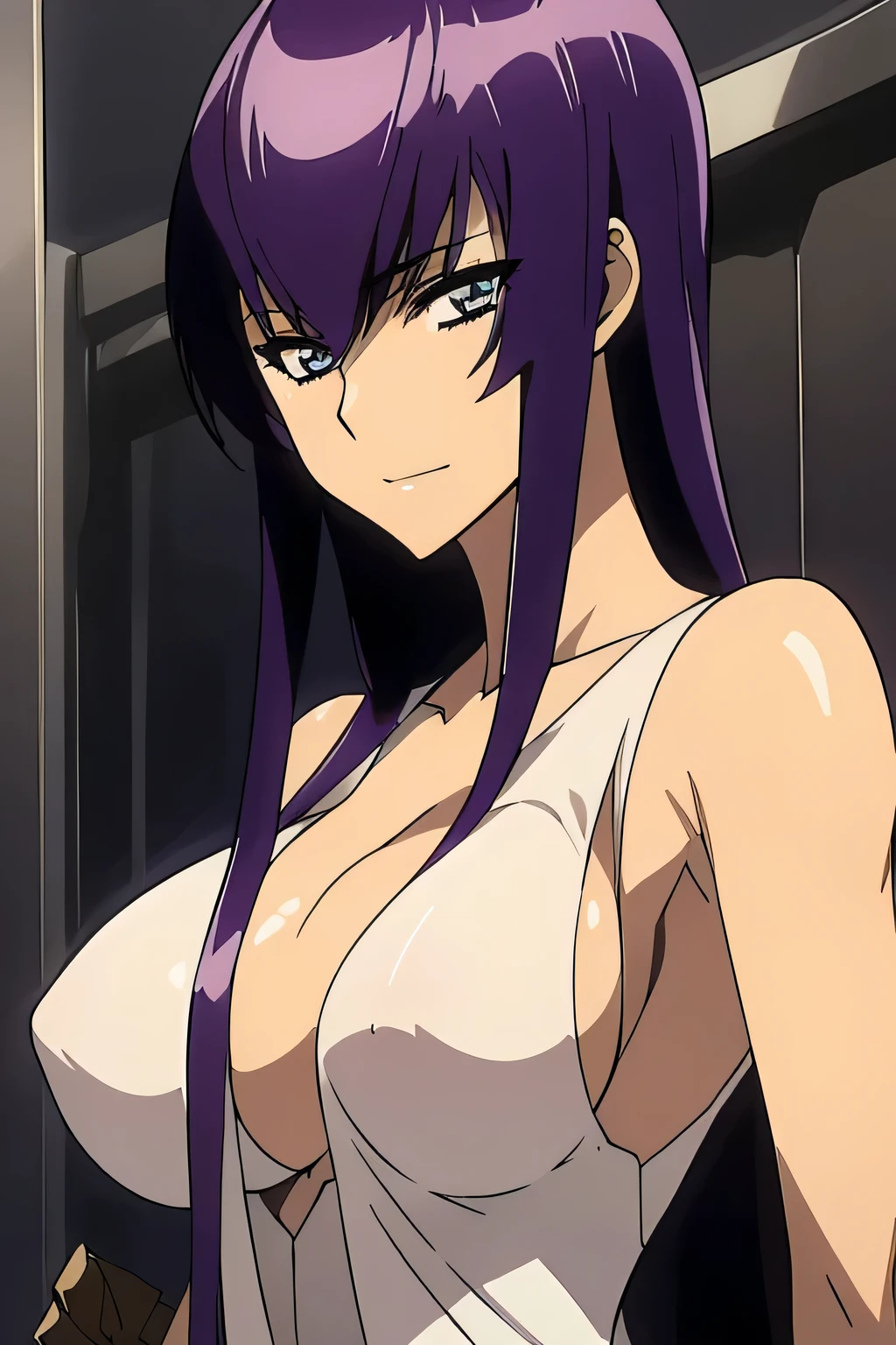 1 woman, saeko busujima, wearing translucent dress, ((detailed eyes:1.2)), sexy, sensual, sleeveless, sideboob, masterpiece, top quality, best quality, official art, beautiful and aesthetic:1.2), extreme detailed, colorful, highest detailed