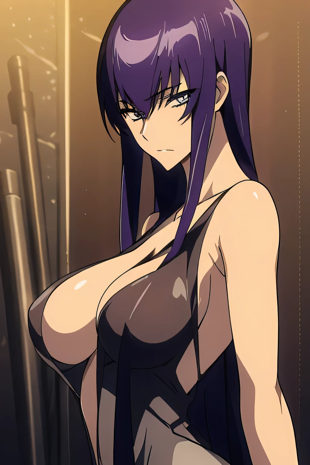 1 woman, saeko busujima, wearing translucent dress, ((detailed eyes:1.2)), sexy, sensual, sleeveless, sideboob, masterpiece, top quality, best quality, official art, beautiful and aesthetic:1.2), extreme detailed, colorful, highest detailed