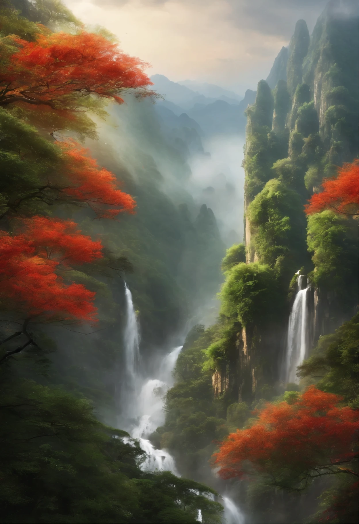 best quality,Masterpiece,kingdom of heaven,ancient chinese style,There is a bamboo forest.,Mountains as high as clouds in the sky