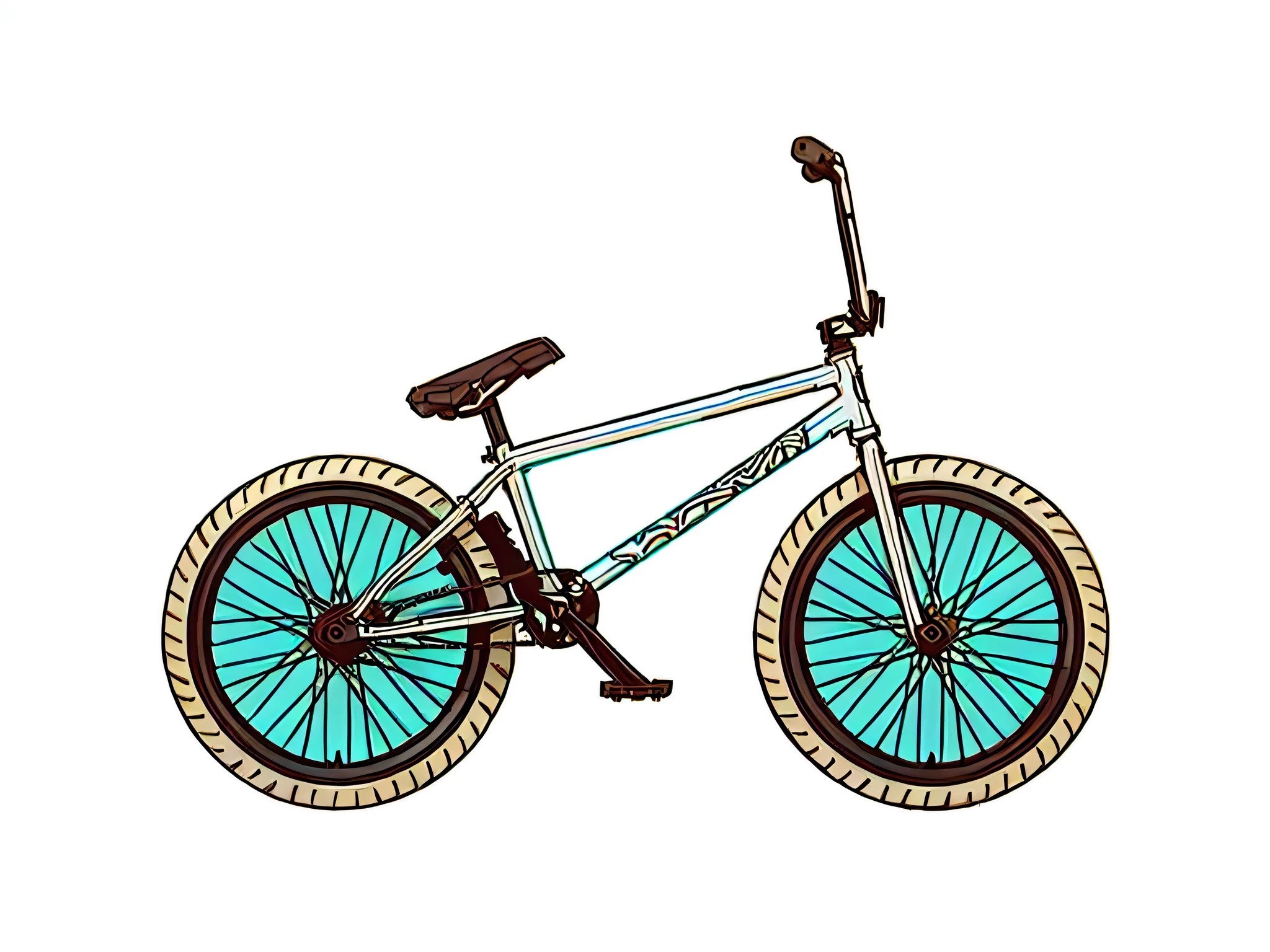 a cartoon style bike with a blue background, bike, bikes, 骑bike, People riding bicycles, Flat Color, They will laugh, flat color, cel shading vector art, whip, Grinding, Perfect details, detailed vectorart, made in illustrator, hyper detail illustration, single flat color, Vehicle illustration, entrust, bike in background, Detailed 2D illustrations, Super detailed illustrations