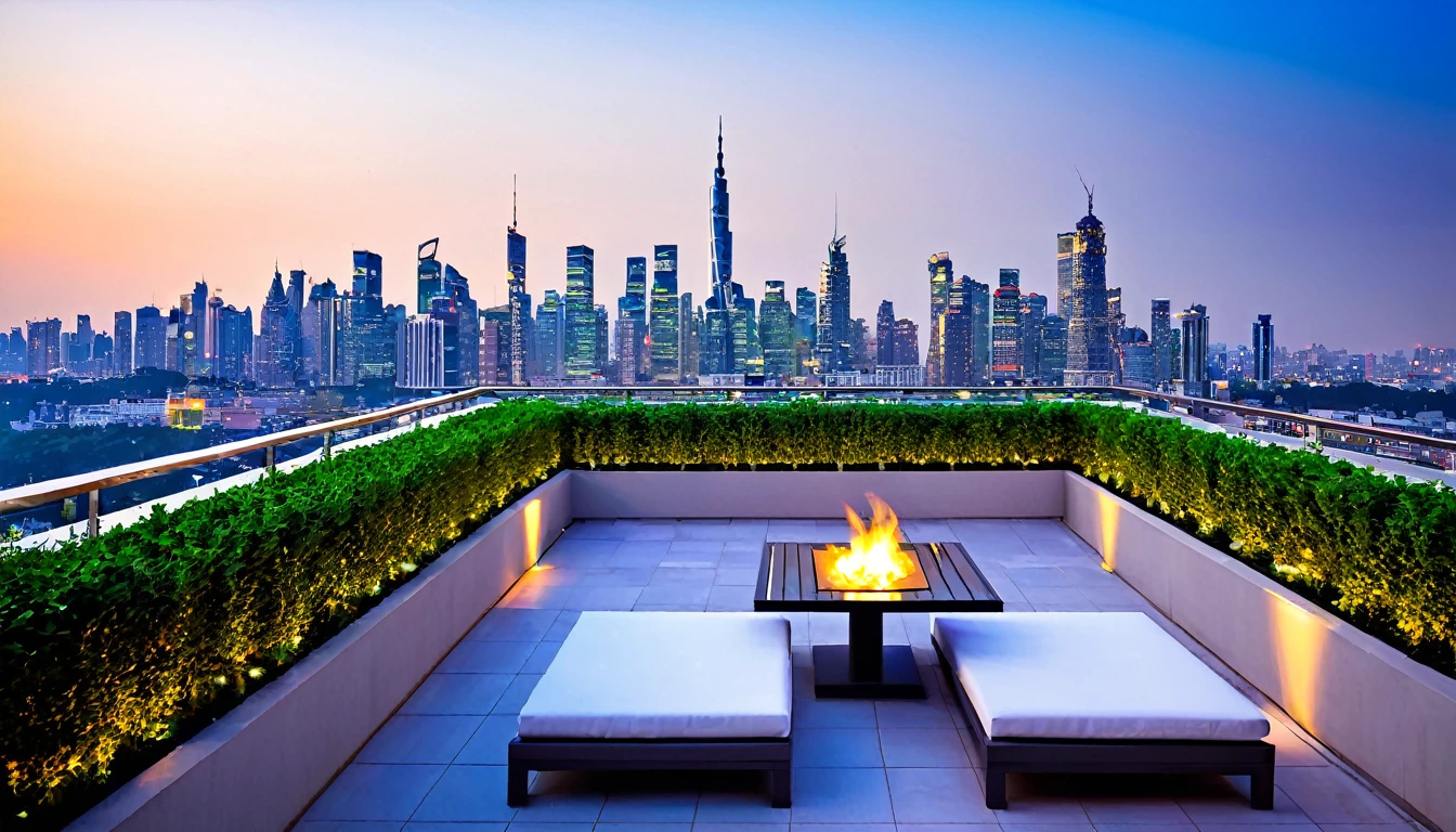 "City skyline view from a luxurious terrace"
